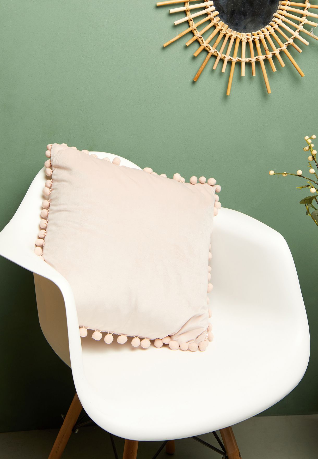 Light Pink Pom Pom Cushion With Insert 45x45cm