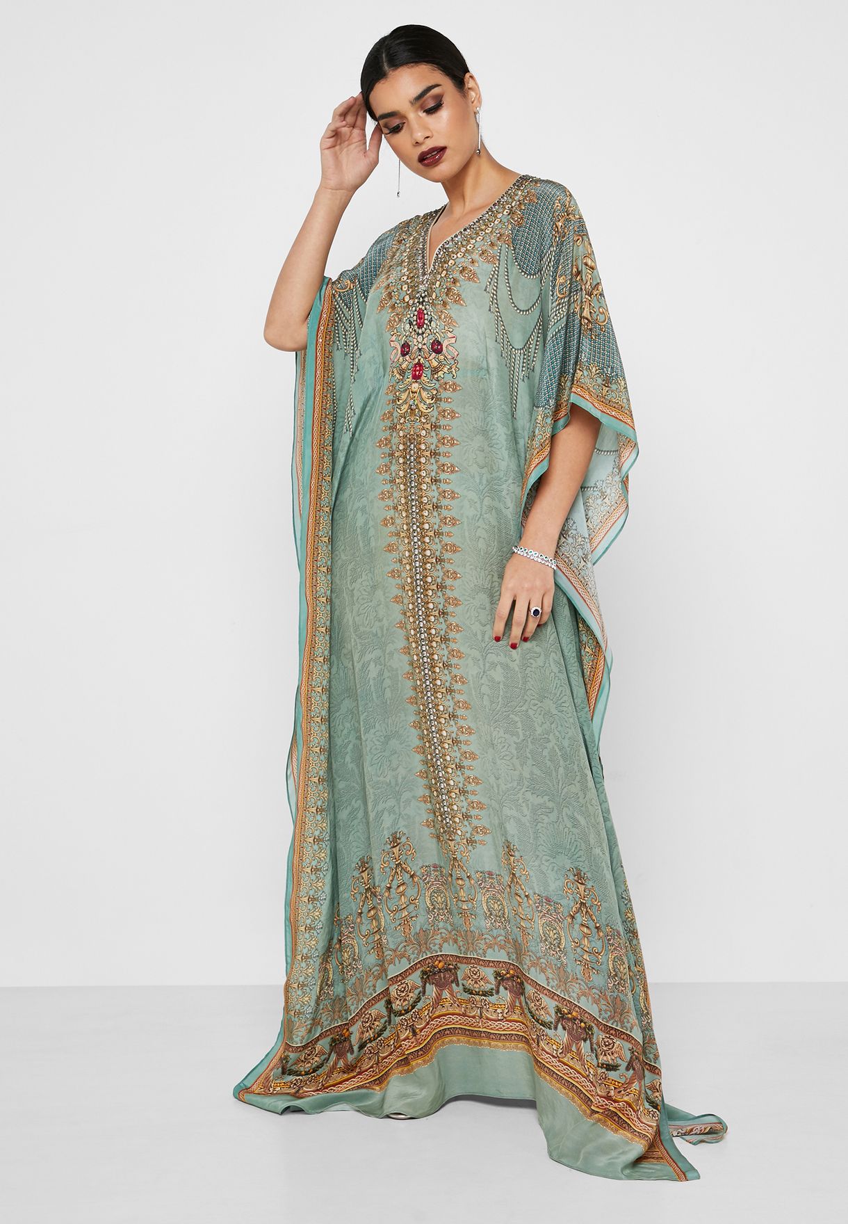 Buy Nirraamyaa multicolor Embellished Printed Kaftan for Women in MENA ...