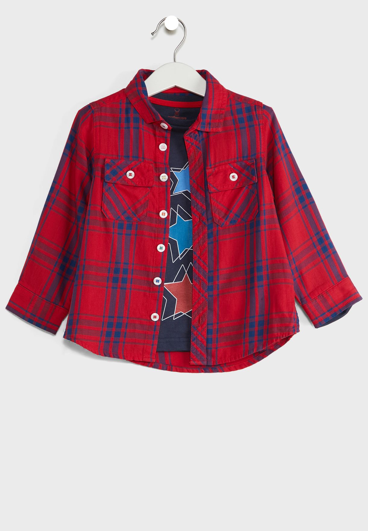 Kids Checked Shirt With T-Shirt