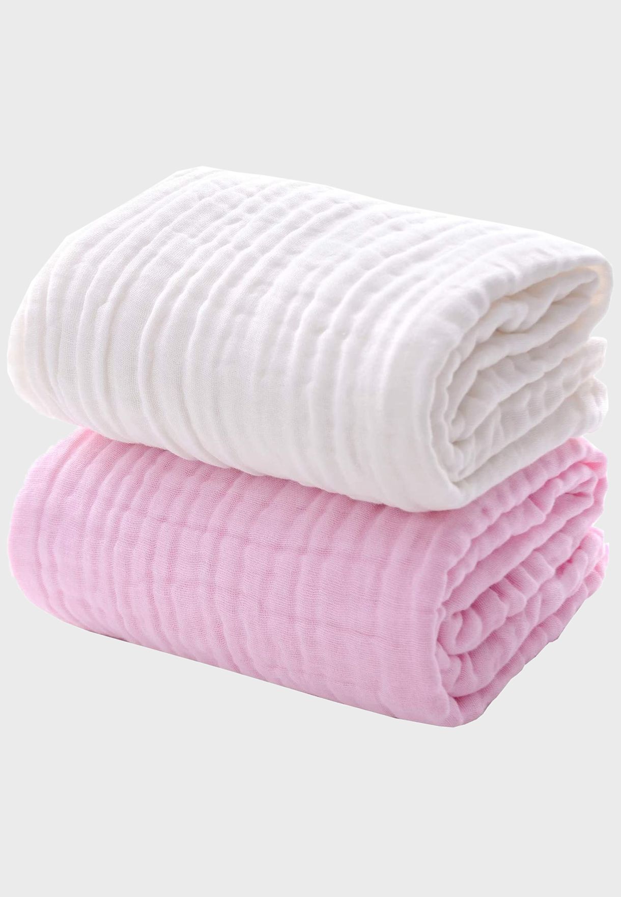 Set Of 2 Organic Muslin Bath Towels - Pink & White