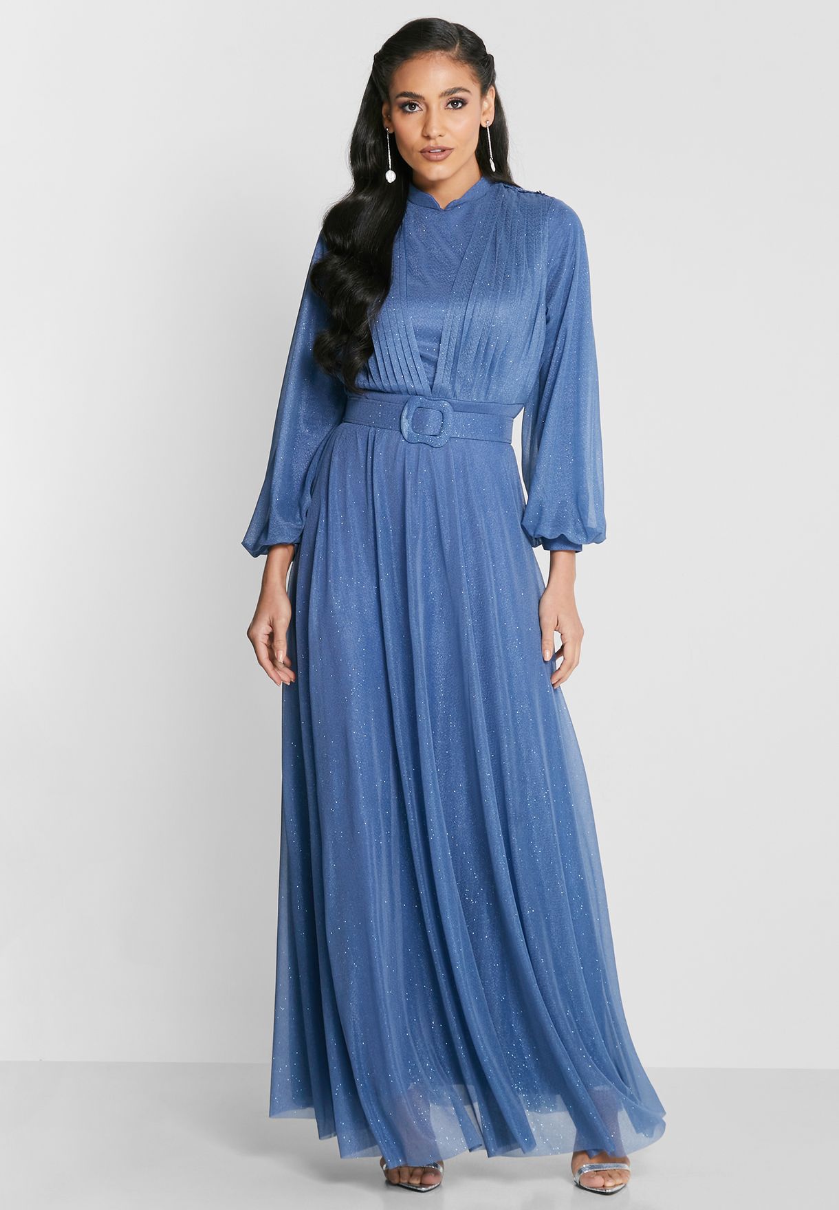 Buy Khizana blue Pleat Detail Shimmer Dress for Women in MENA, Worldwide