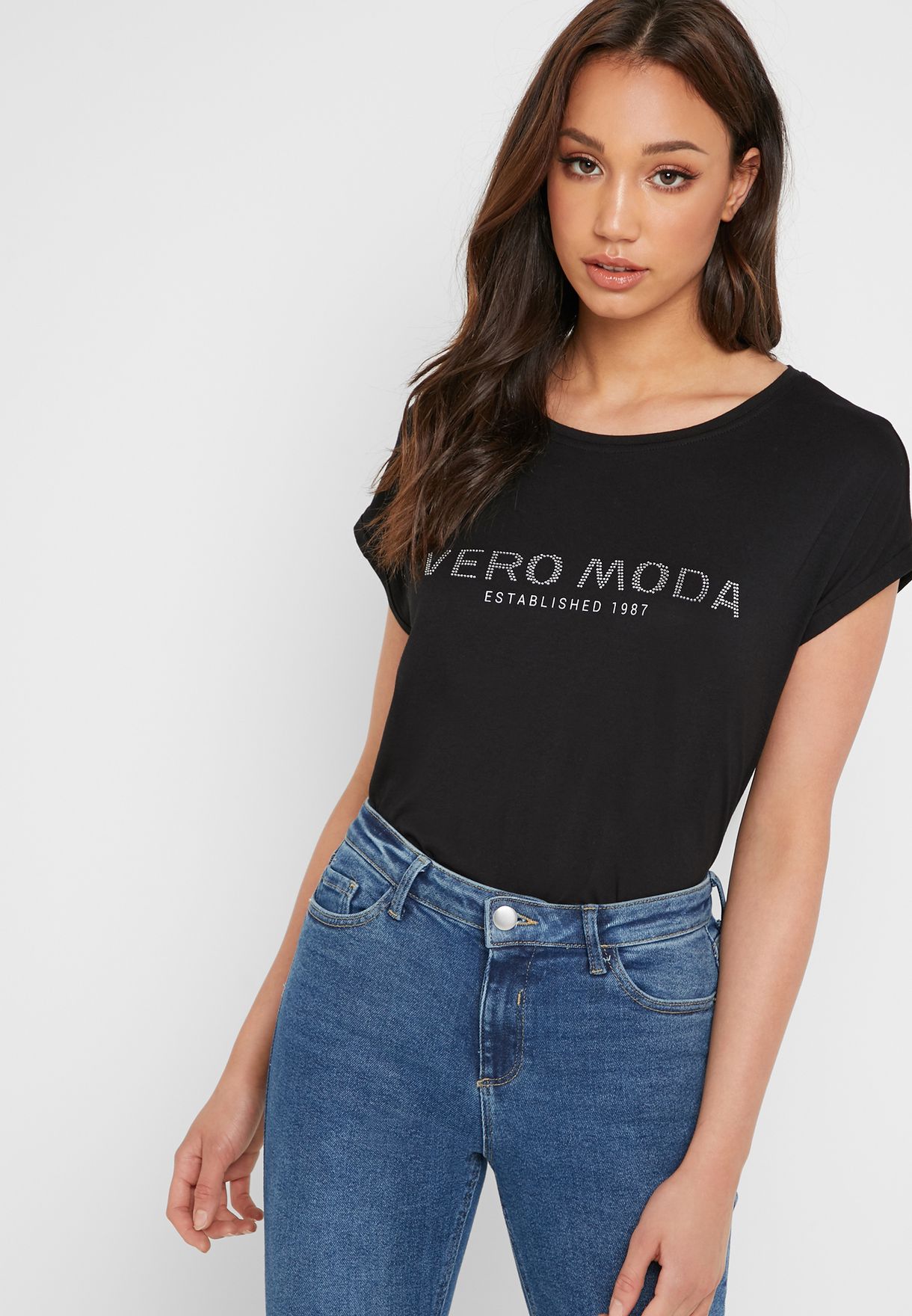 Buy Vero Moda black Slogan Short Sleeve T-Shirt Women in MENA, Worldwide -