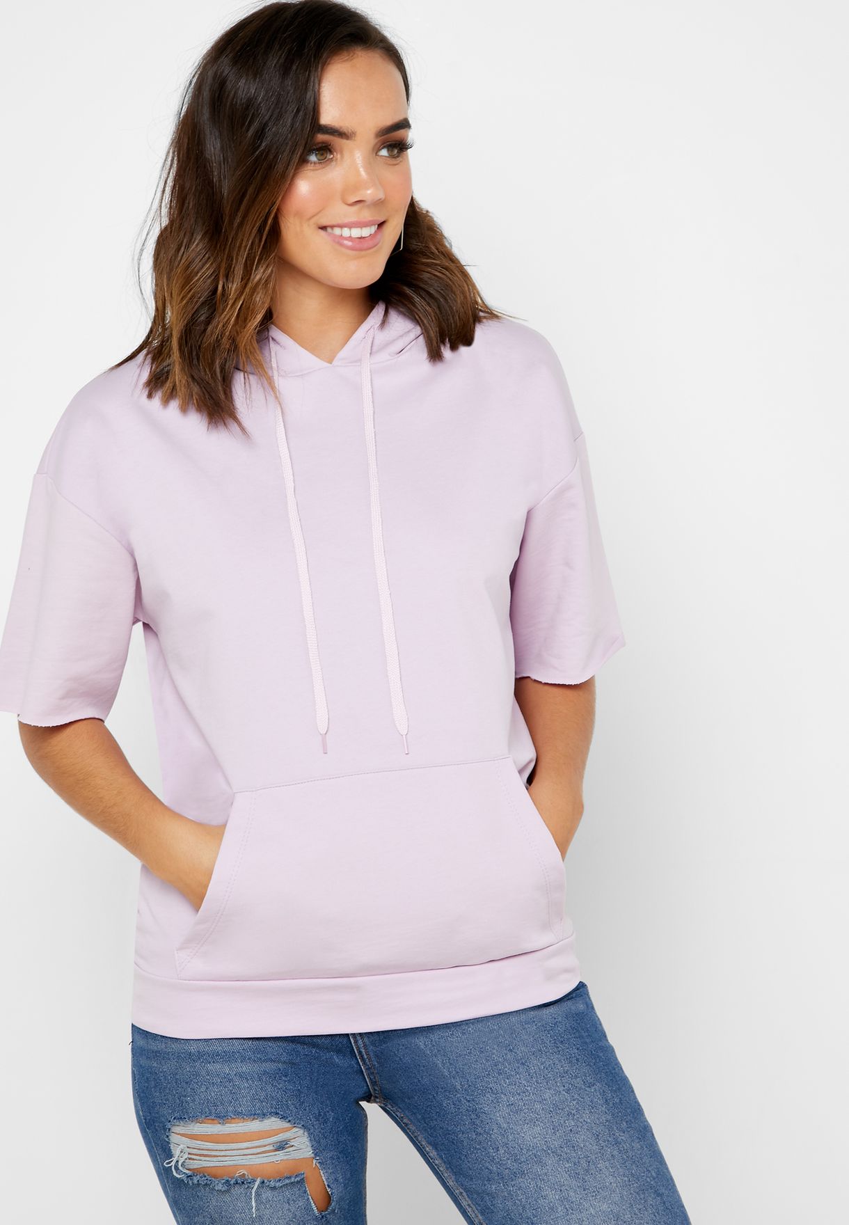 purple short sleeve hoodie