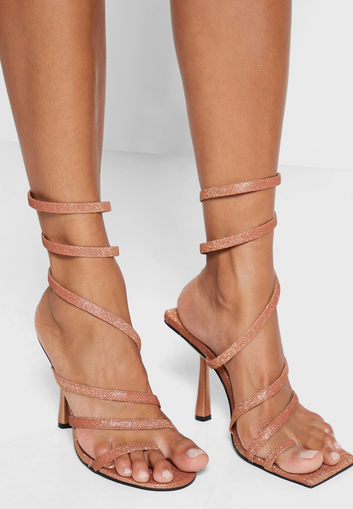 gold heels wrap around ankle