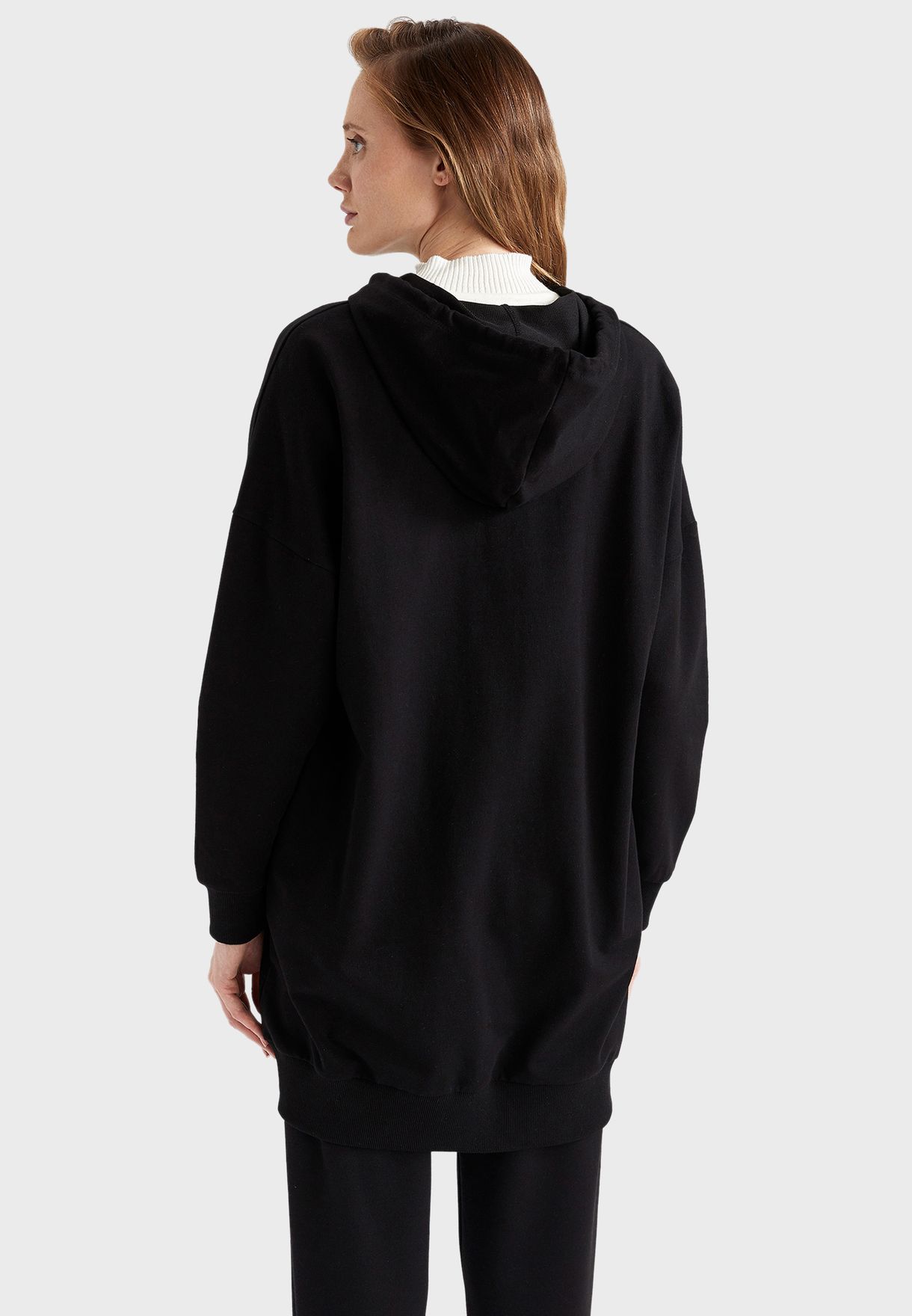 longline black hoodie zip