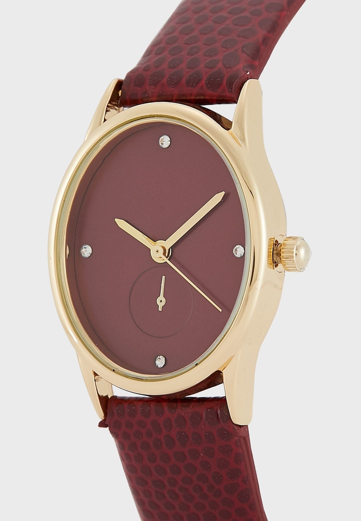 Oval Watch With Snake Texture Strap