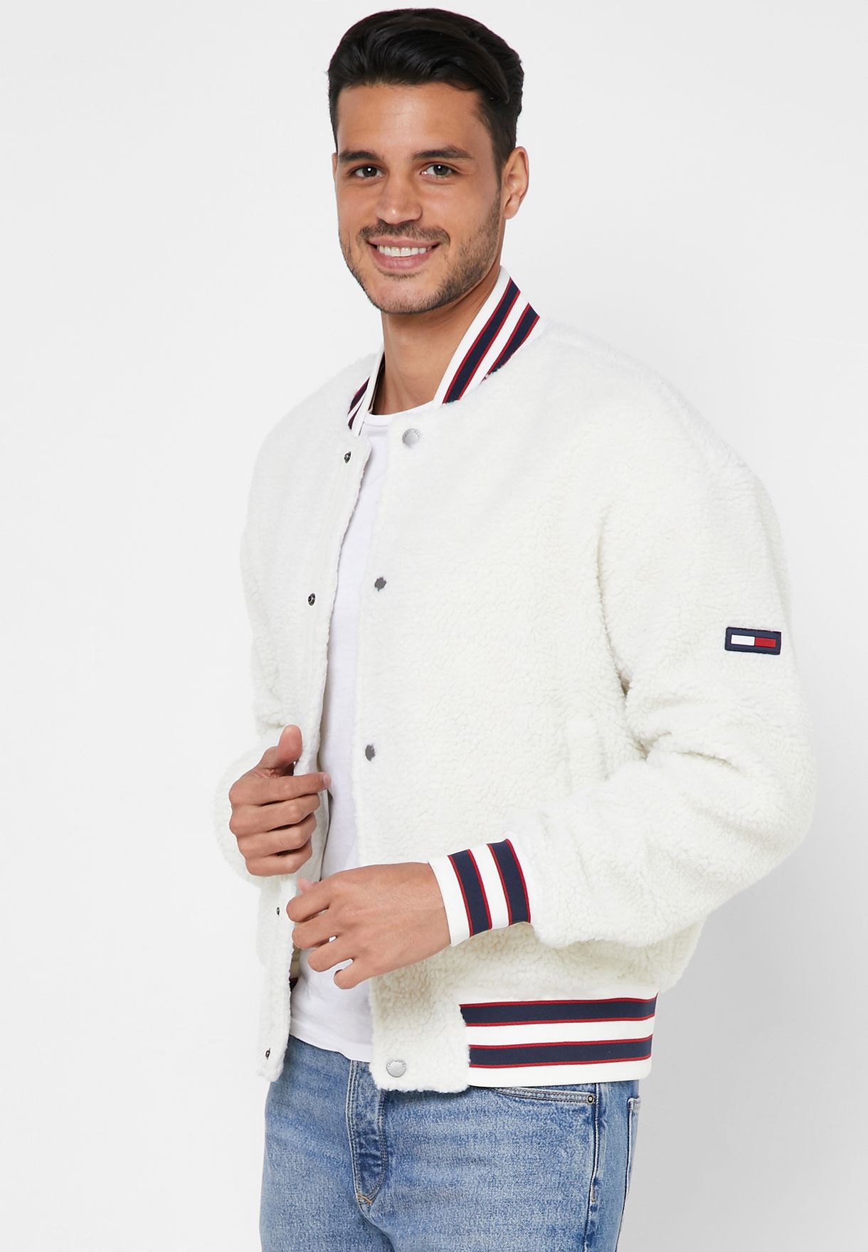 Tommy Jeans white Teddy Bomber Jacket 