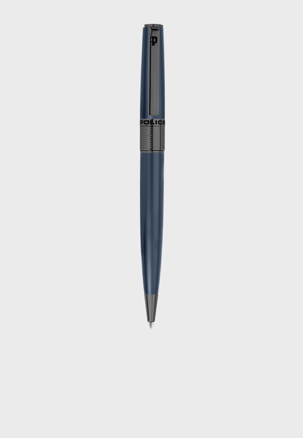 Police Serif Blue Pen With Ion Plated Gun Plating