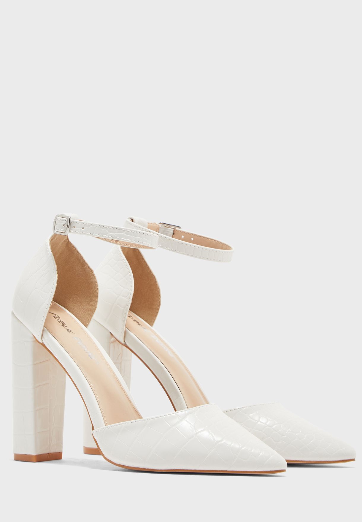 Buy Public Desire white Sofia Ankle Strap Block Heel Pump for Women in ...