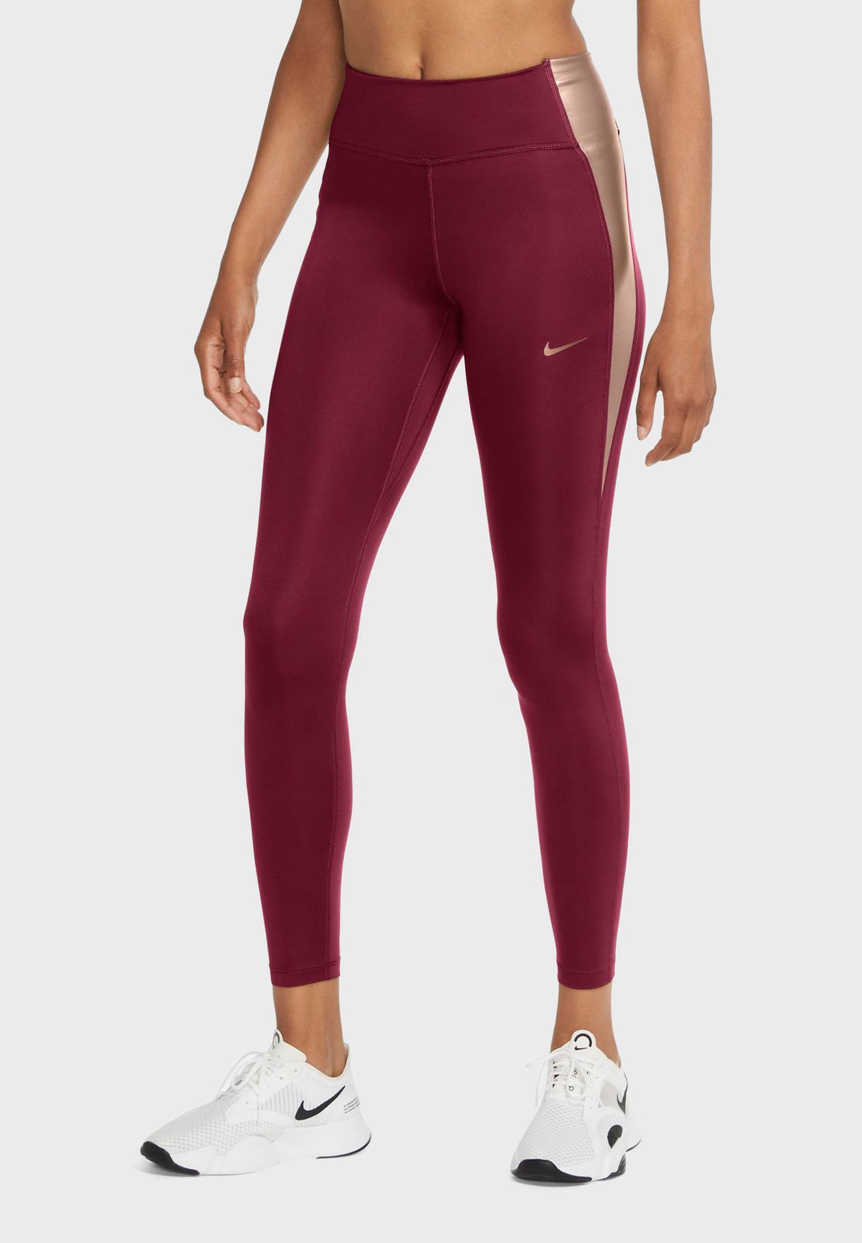 Buy Nike burgundy Essential Colour Block Tights for Women in Manama, Riffa