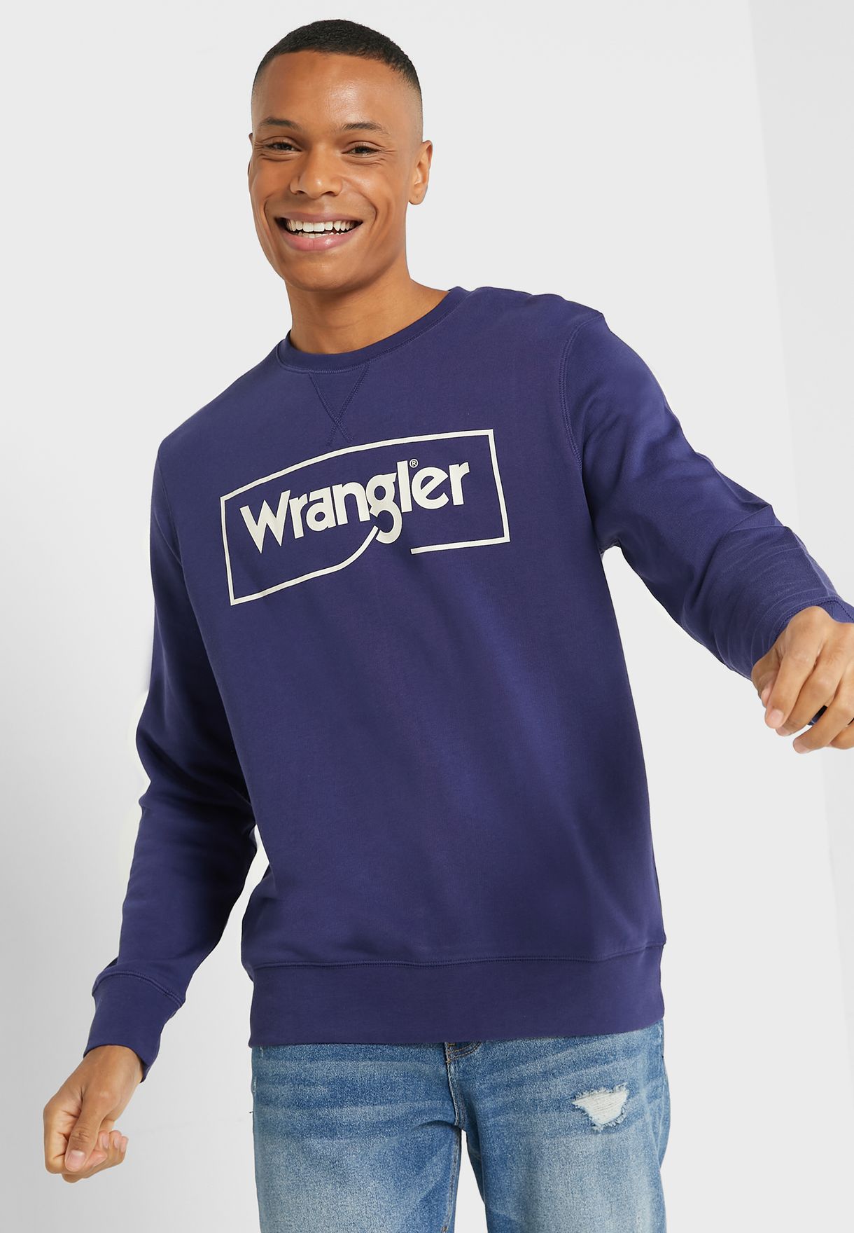 Buy Wrangler Men blue Logo Crew Neck Sweatshirt for Men in MENA, Worldwide