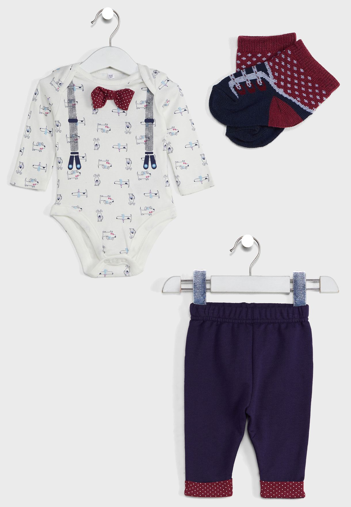 Infant Bowtie Bodysuit + Trouser And Sock Set