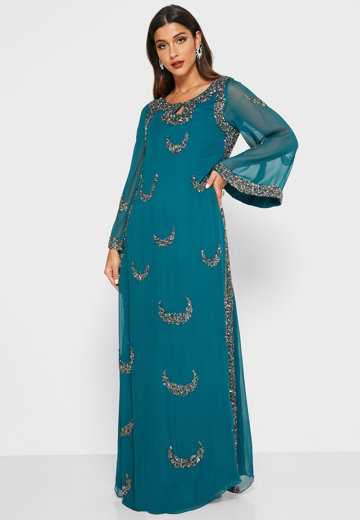 Buy Nirraamyaa green Embellished Kaftan Dress for Women in MENA, Worldwide