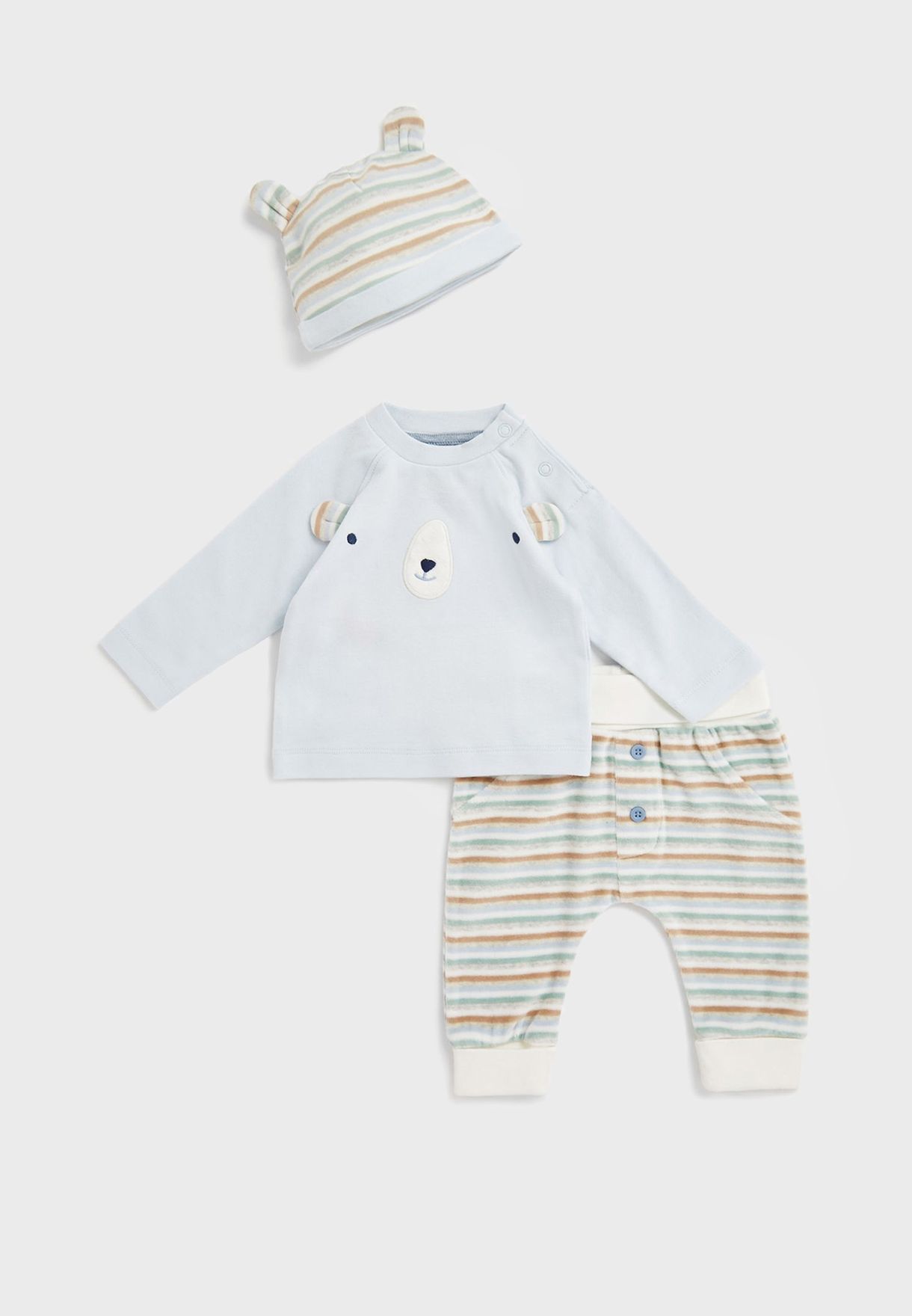 Infant 3 Piece Striped T-Shirt Jogger & Hat Set