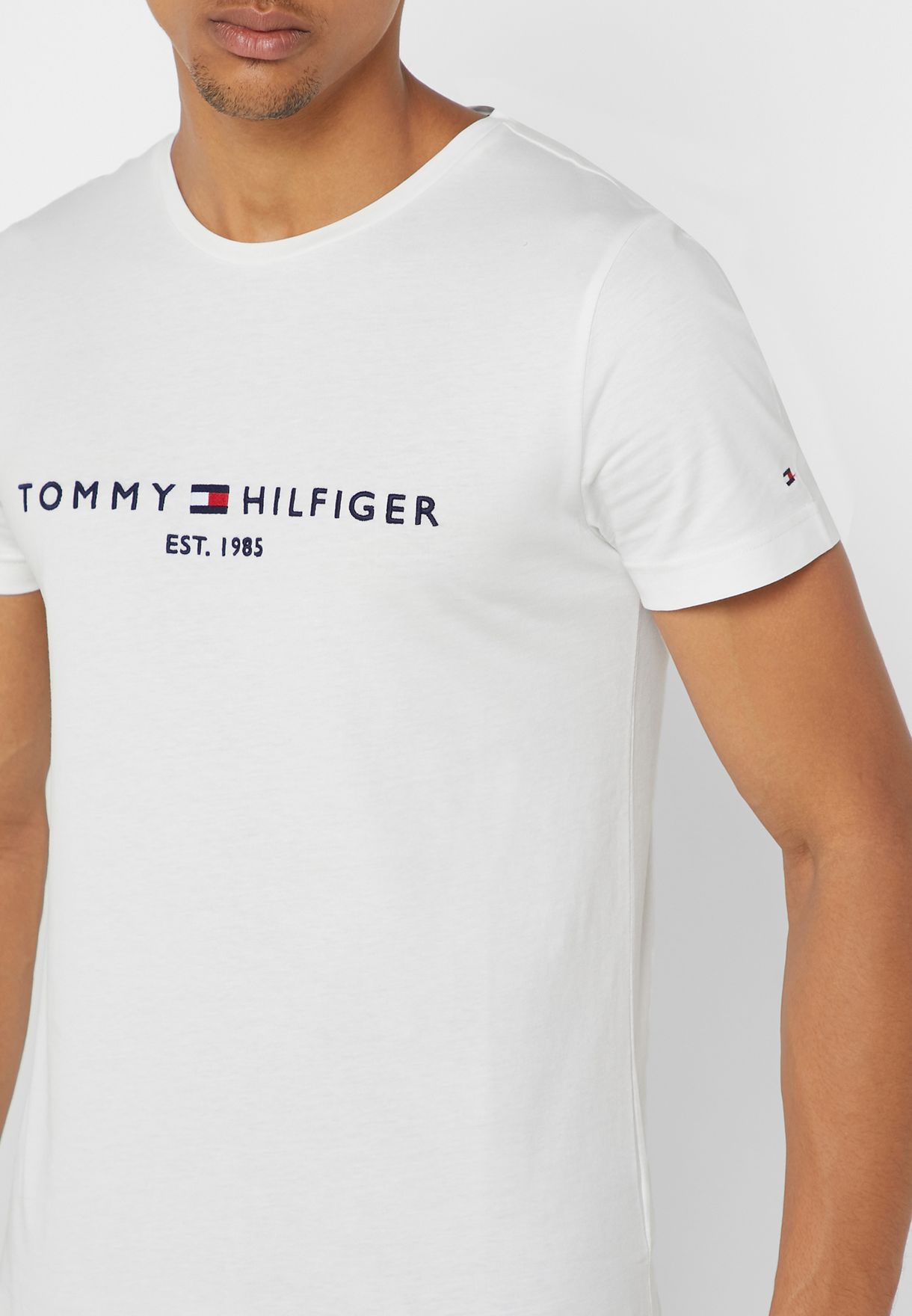 Buy Tommy Hilfiger white Logo Crew Neck T-Shirt for Men in Dubai, Abu Dhabi