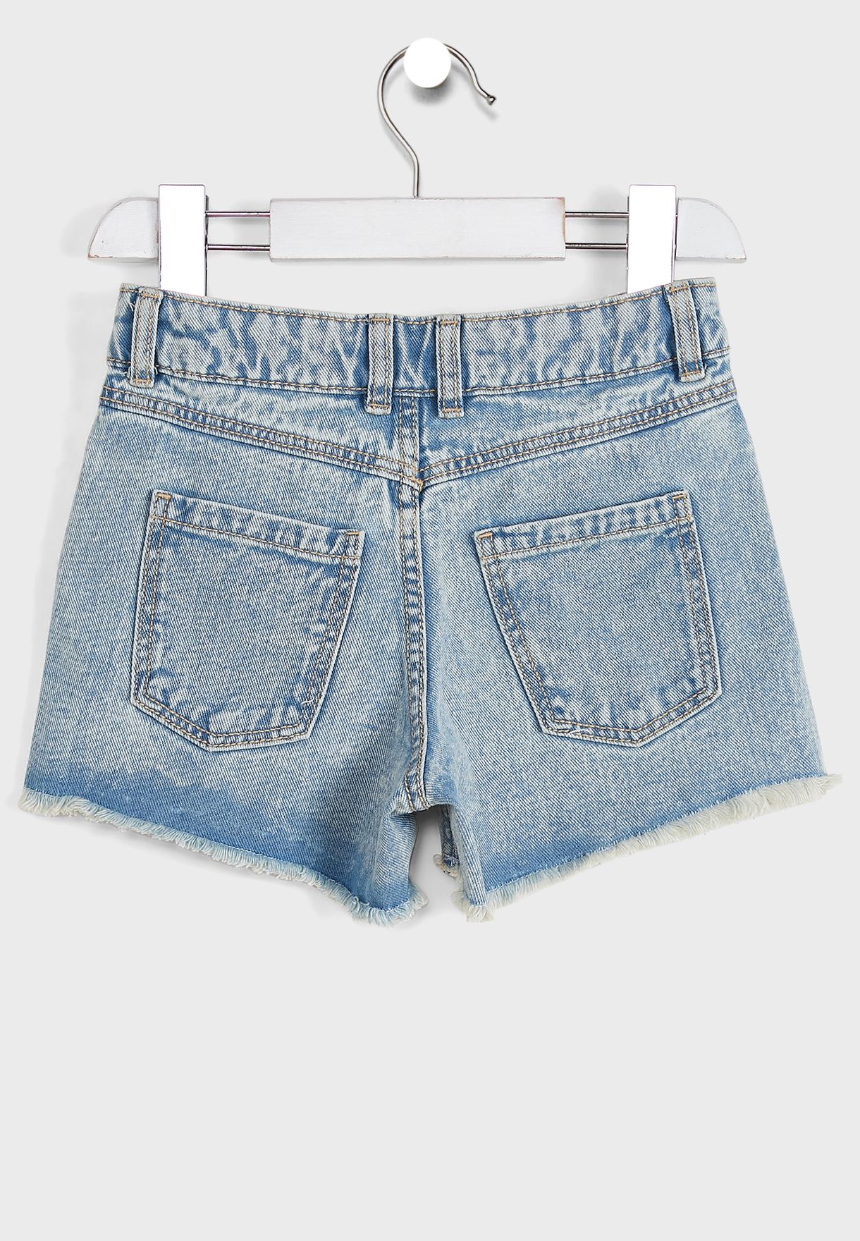 Kids Frayed Hem Light Wash Denim Shorts