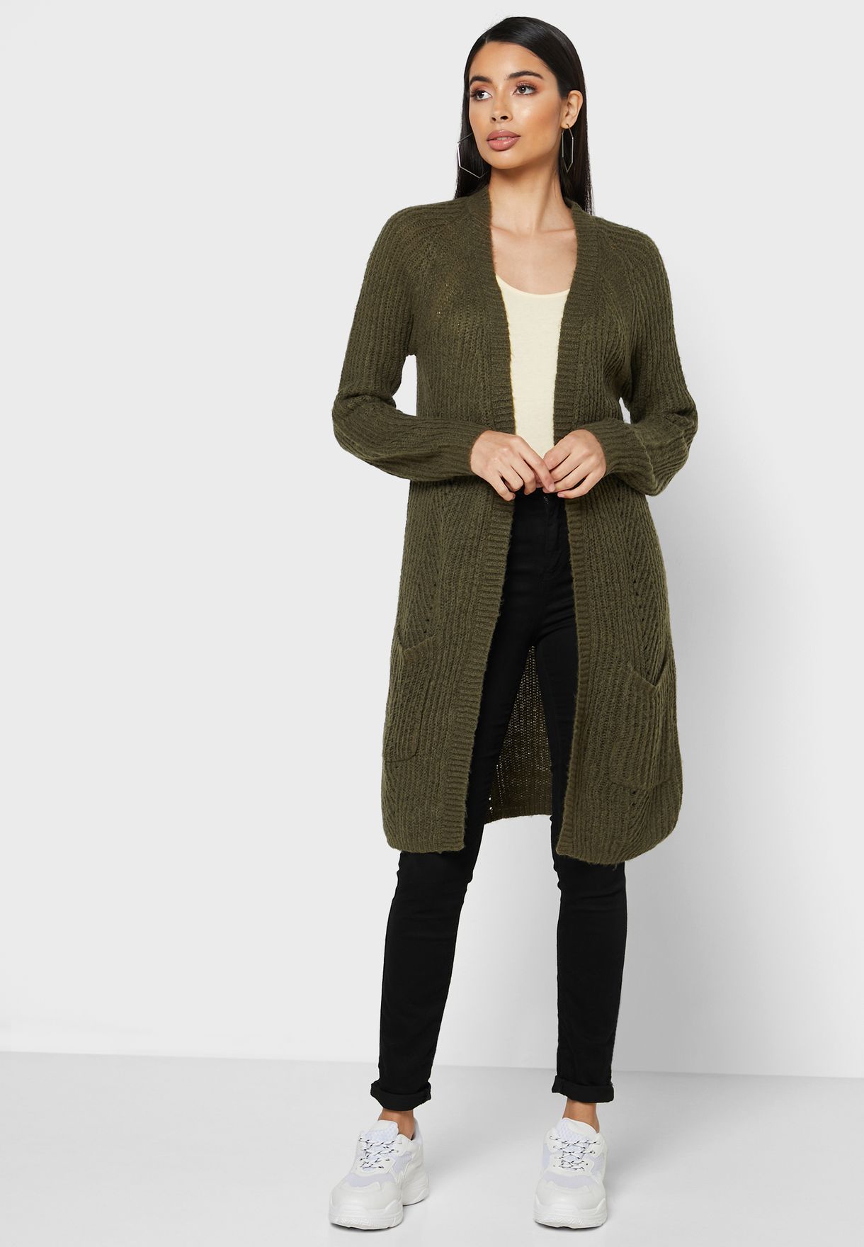 longline green cardigan