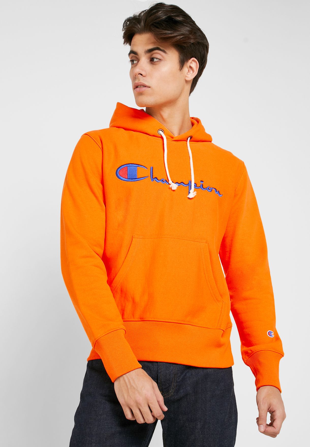 champion orange hoodie mens