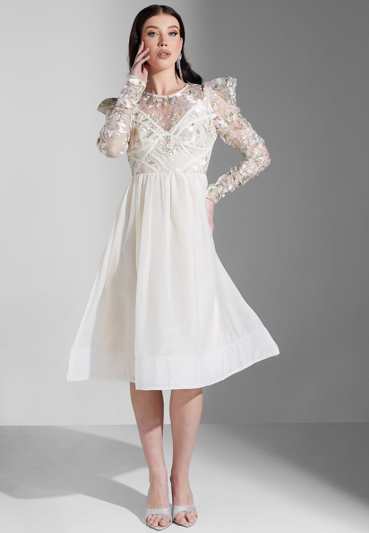 Floral Lace Detail Midi Dress