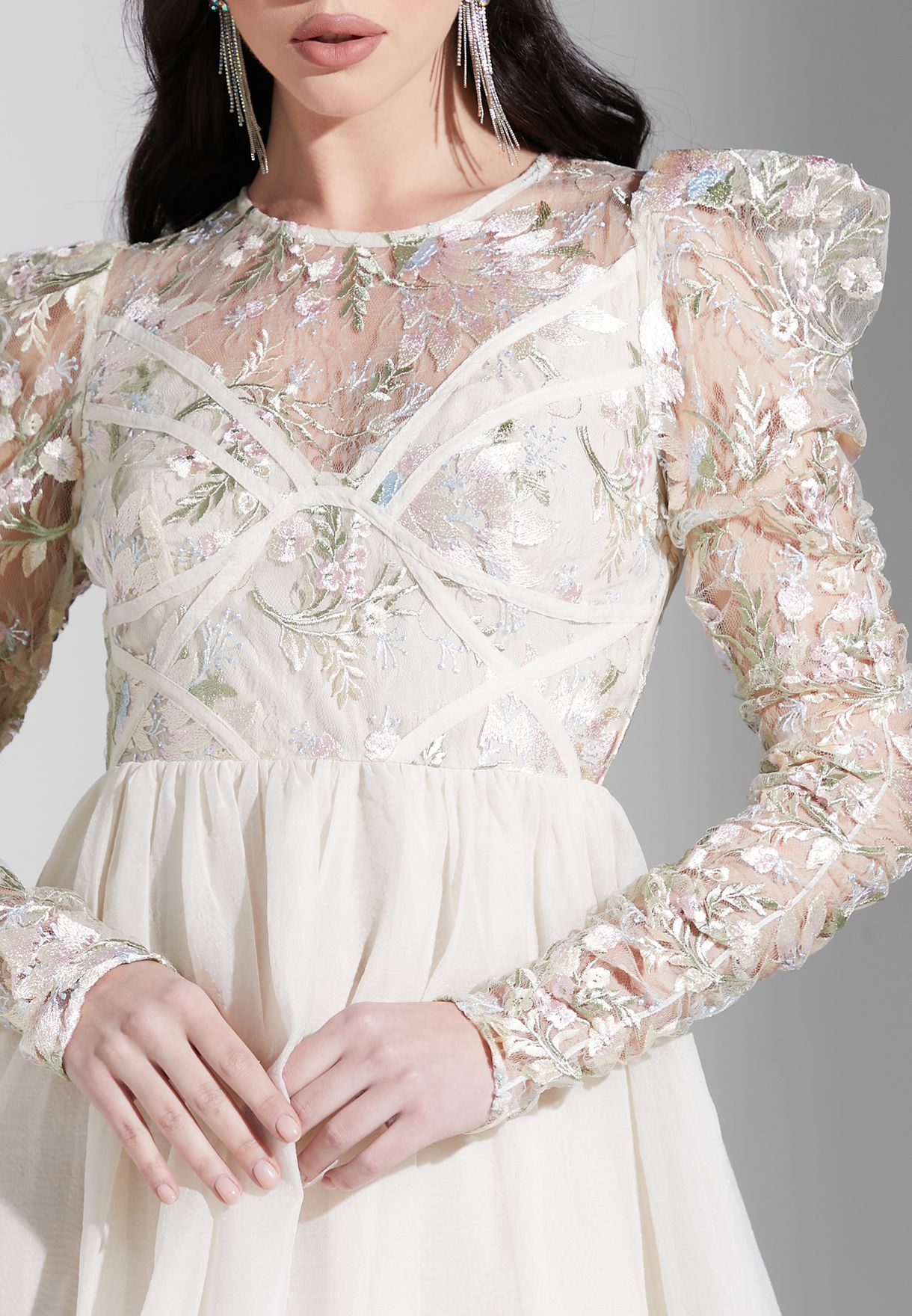 Floral Lace Detail Midi Dress