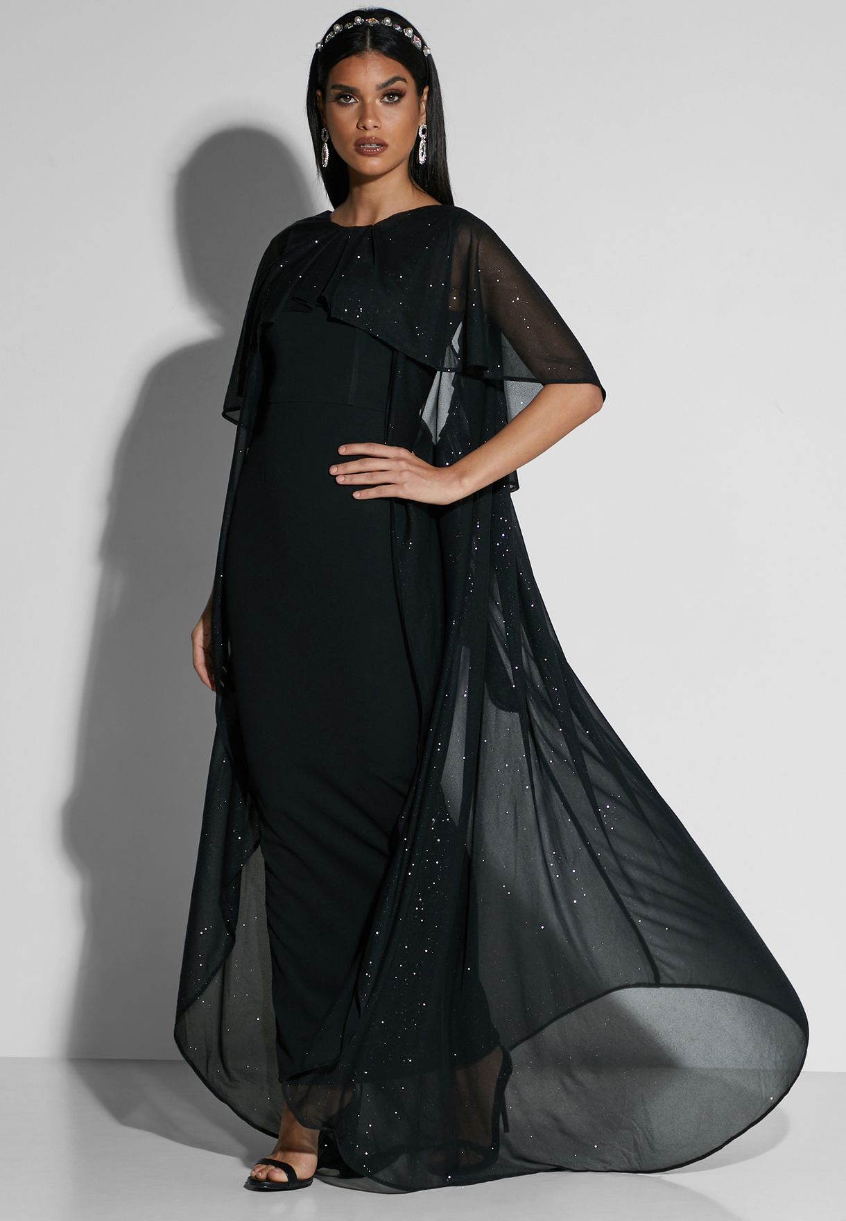 cape sleeve long dress