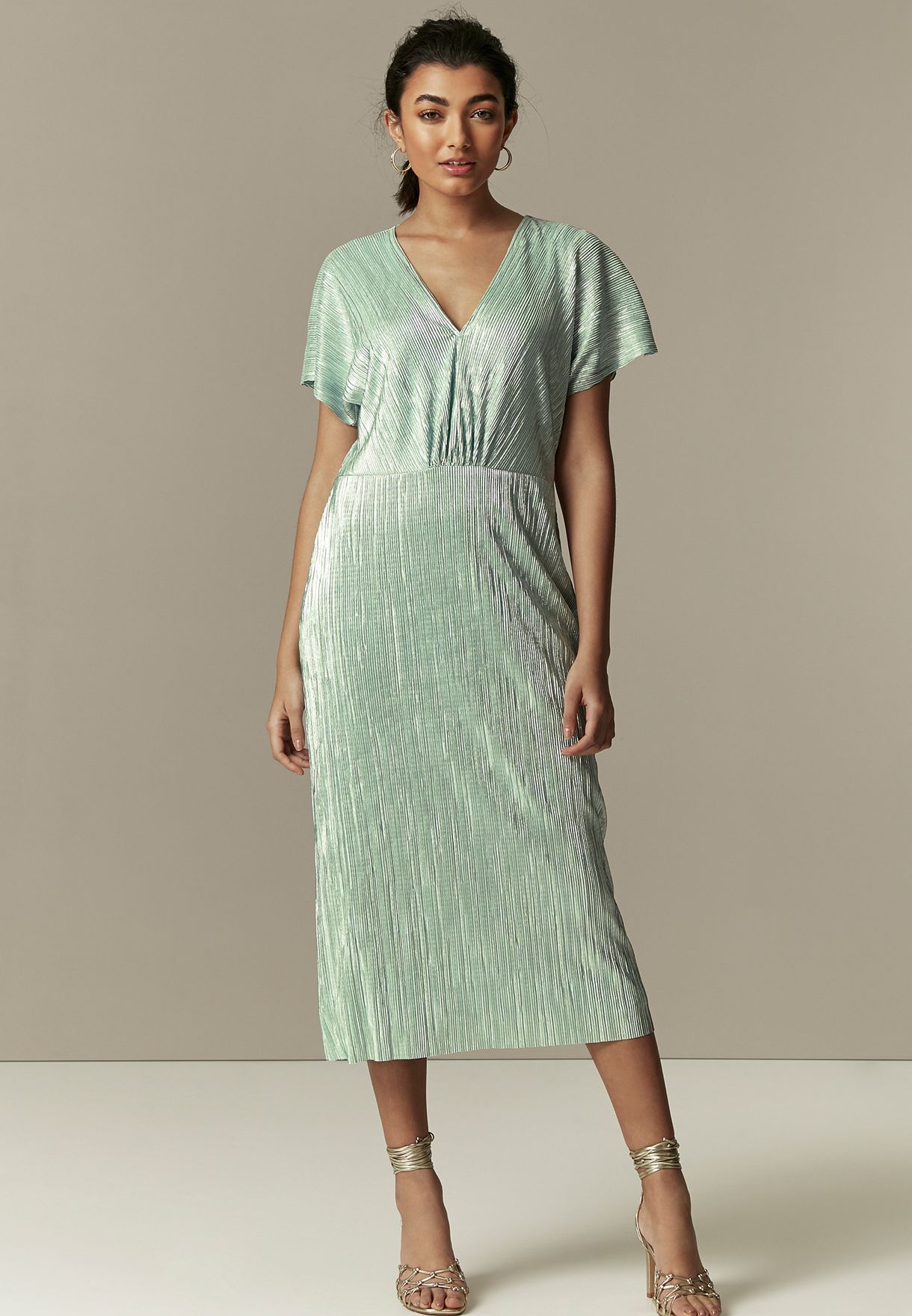 Buy Wallis green Front Pleated Dress ...