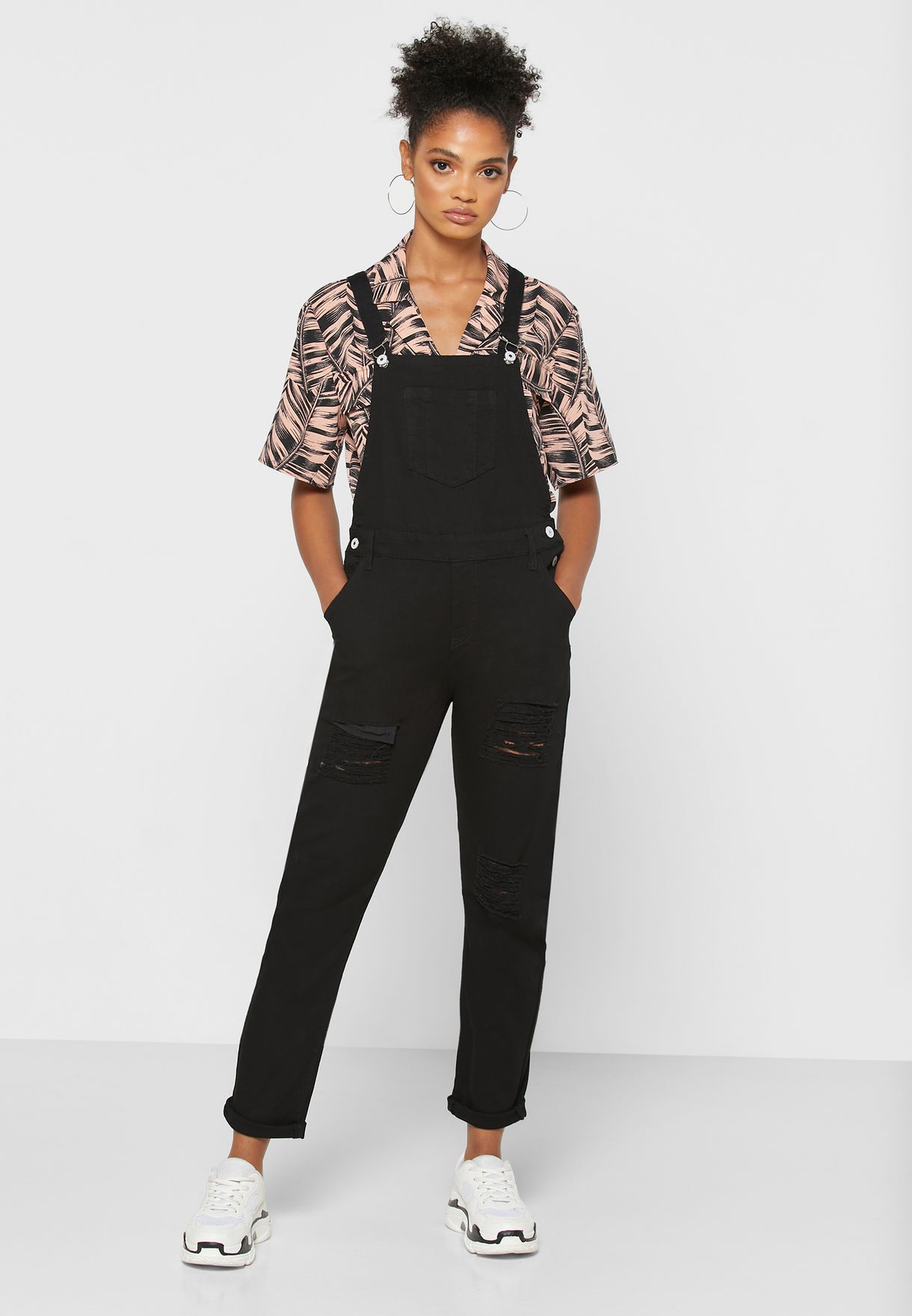 black ripped dungarees womens