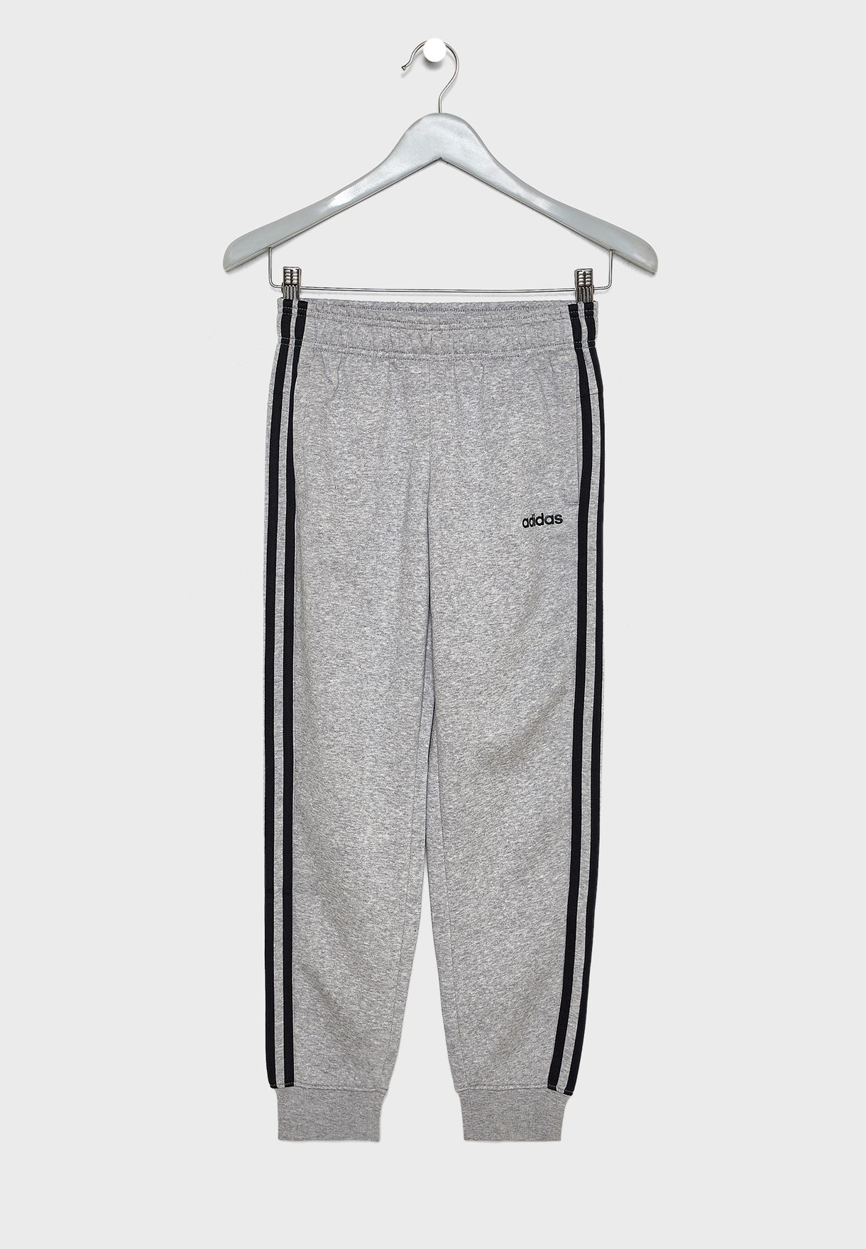 grey adidas sweatpants with white stripes