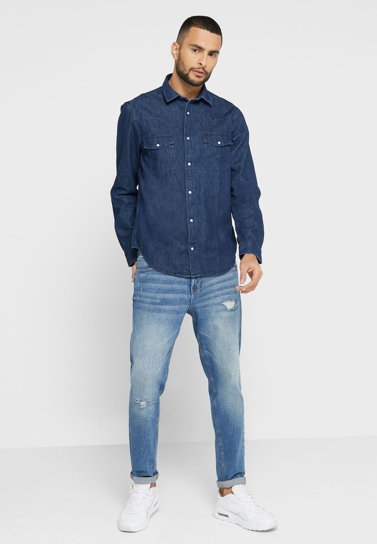 Mid Wash Relaxed Fit Denim Shirt