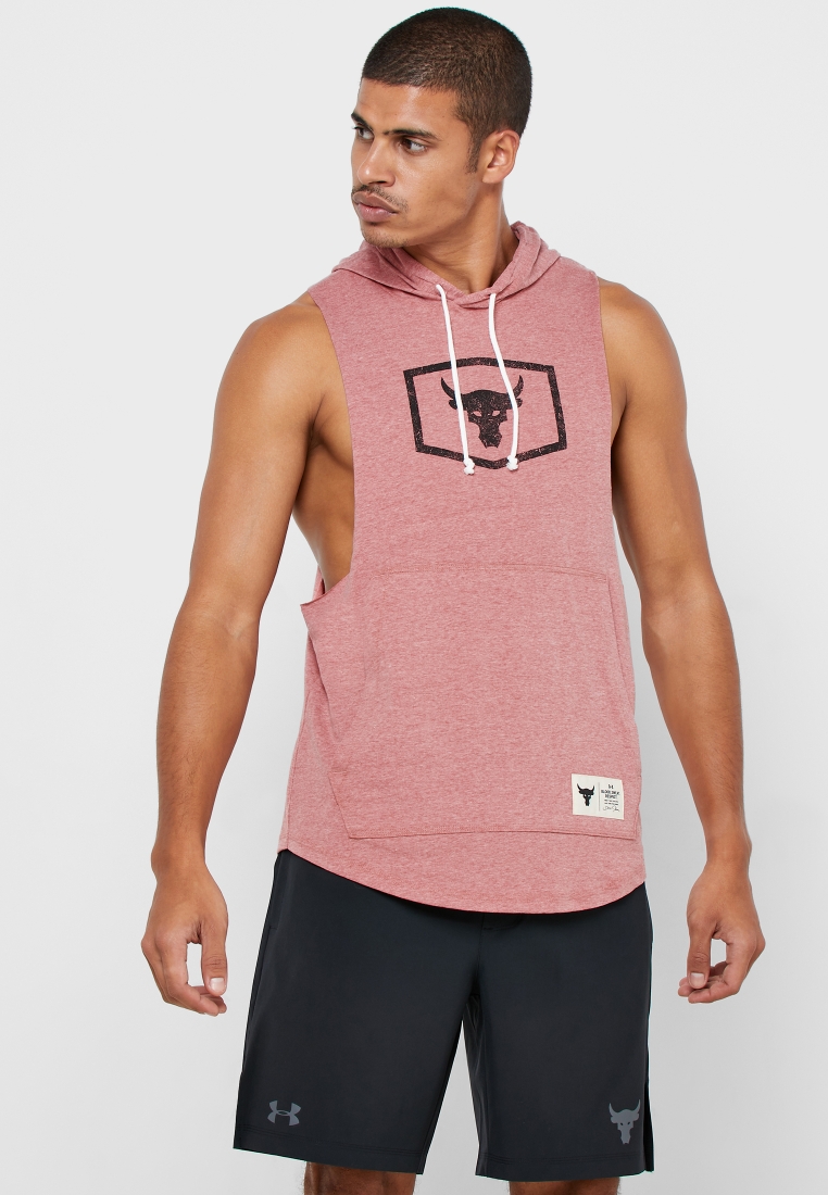 men's project rock sleeveless hoodie pink, Off 79%