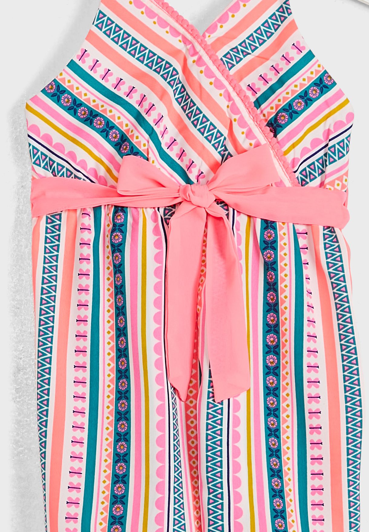 Nauti Nati Girls Pink Blue Printed Jumpsuit