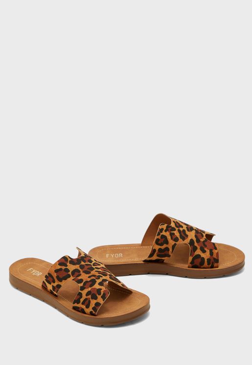 Leopard Print Flat Sandals