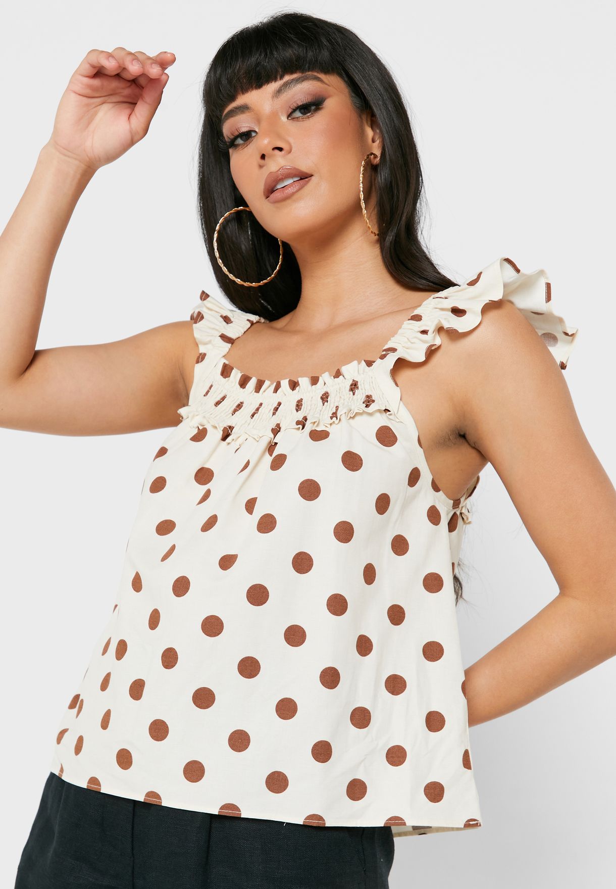 Broad Neck Ruffle Detail Crop Top