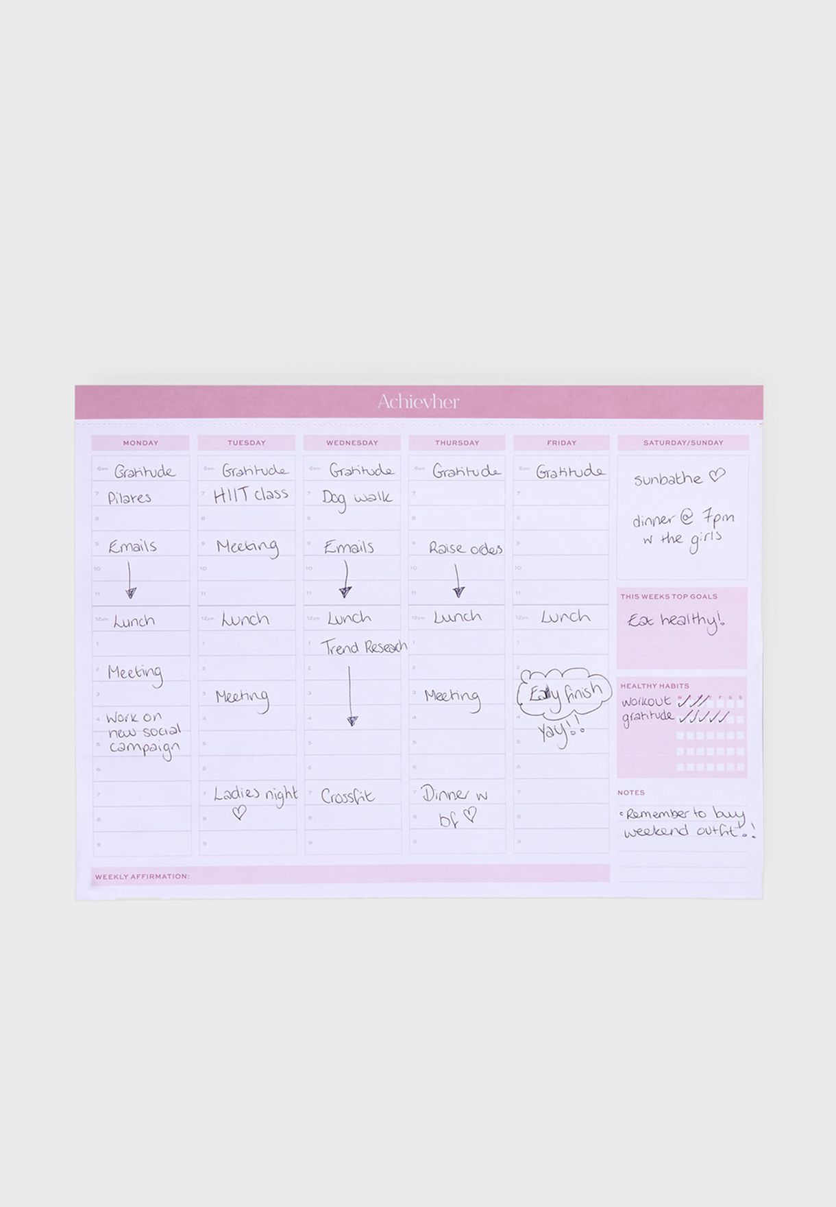 Achievher A4 Affirmation Weekly Planner