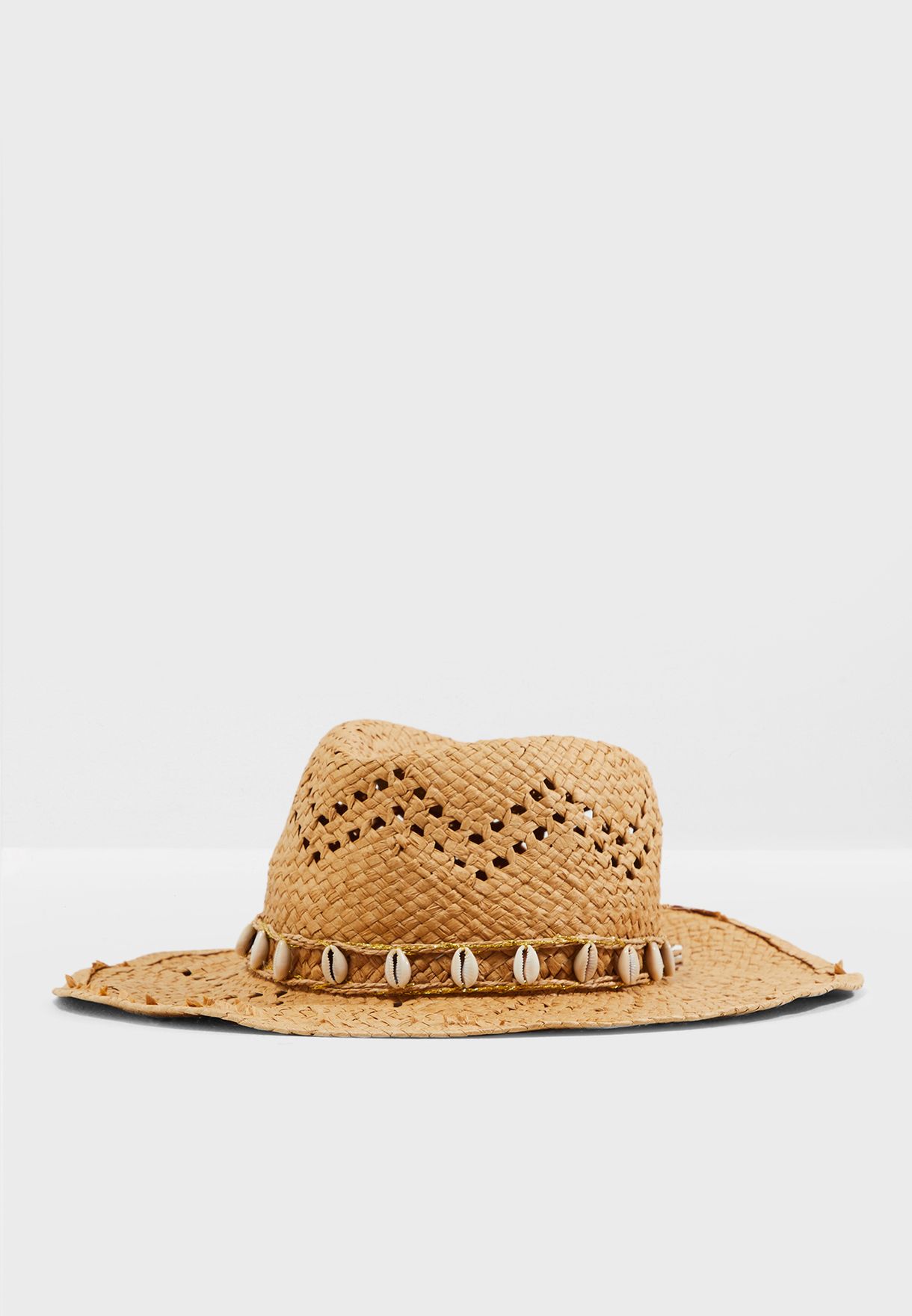 shell embellished cowboy straw hat