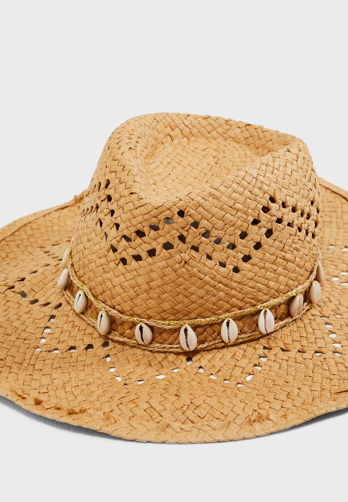 shell embellished cowboy straw hat