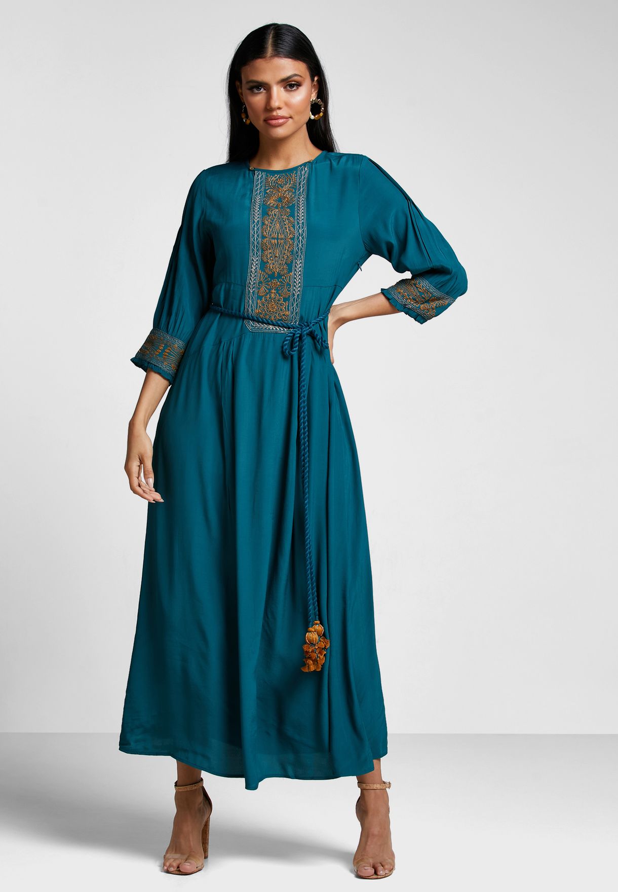 Buy Label Ritu Kumar green Embroidered Detail Dress for Women in MENA ...
