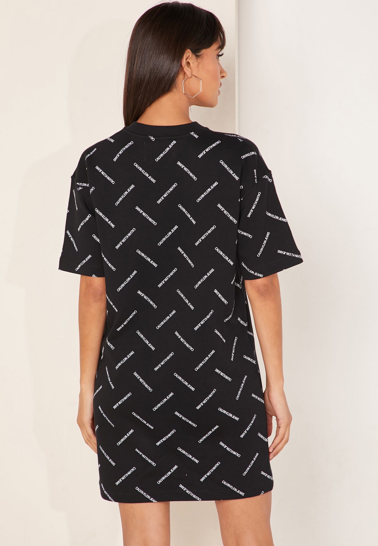 Buy Calvin Klein Jeans black Diagonal Logo T-Shirt Dress for Women in MENA,  Worldwide