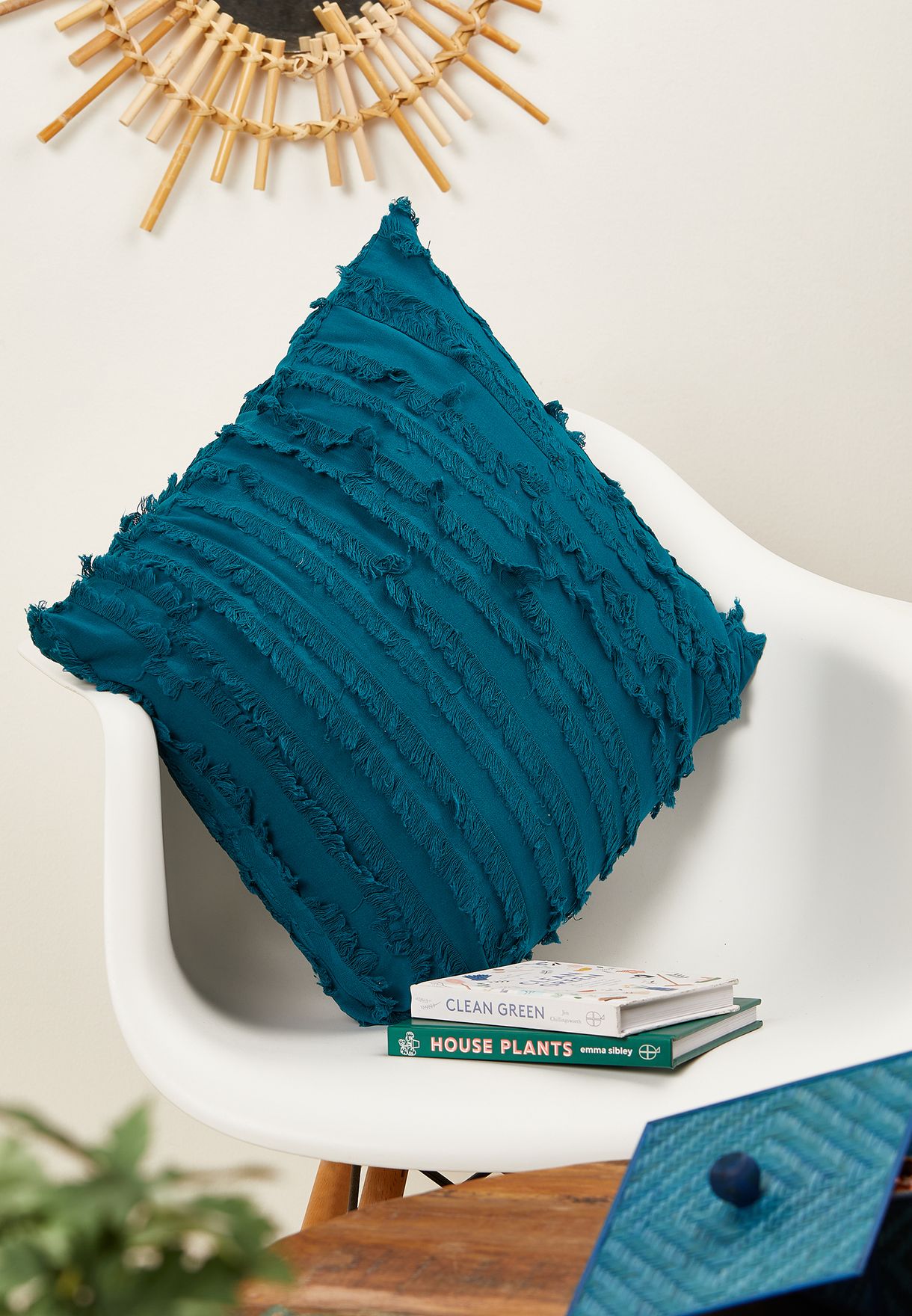 Teal Fringe Cushion With Insert
