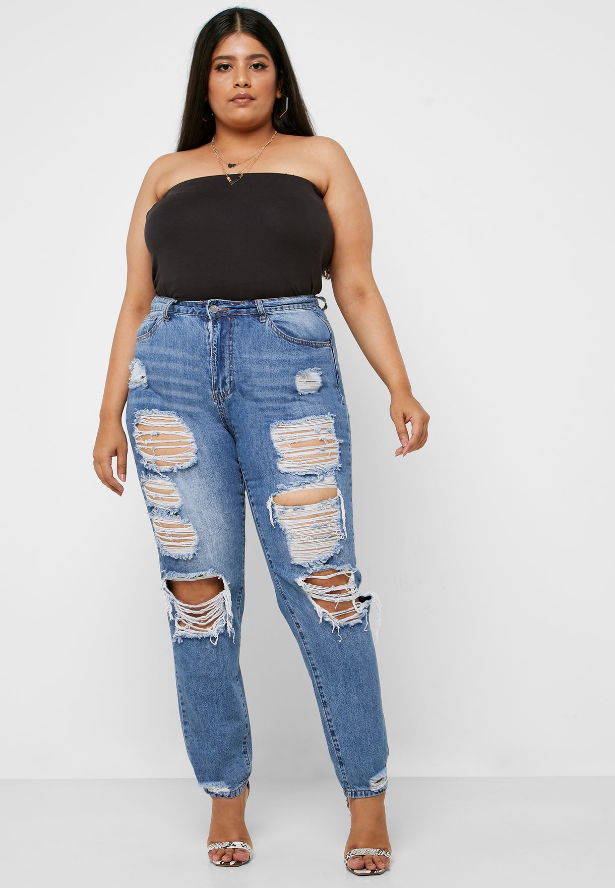 Buy Missguided Curve Blue Riot High Waist Ripped Mom Jeans For Women In Dubai Abu Dhabi V9777368