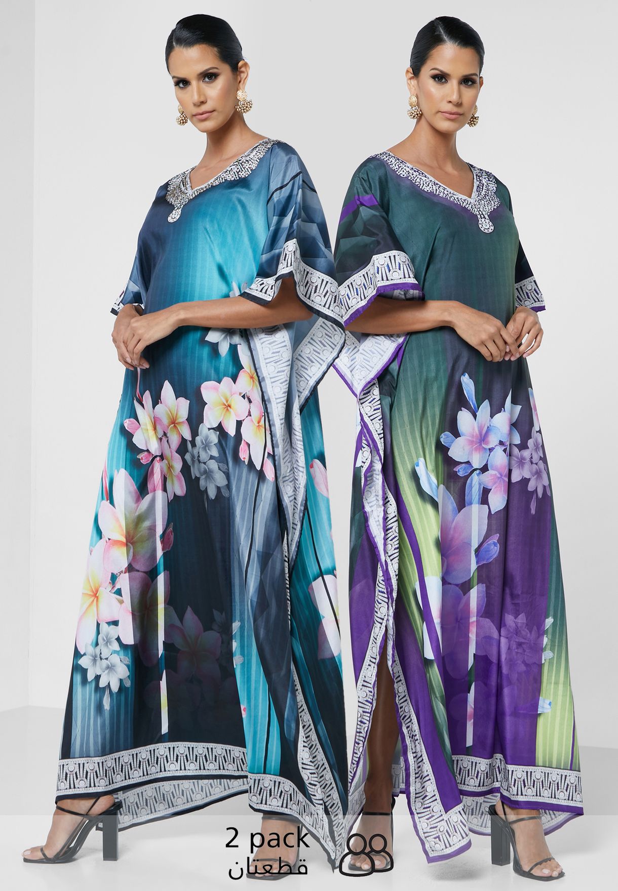 2 Pack Kimono Sleeve Printed Kaftan