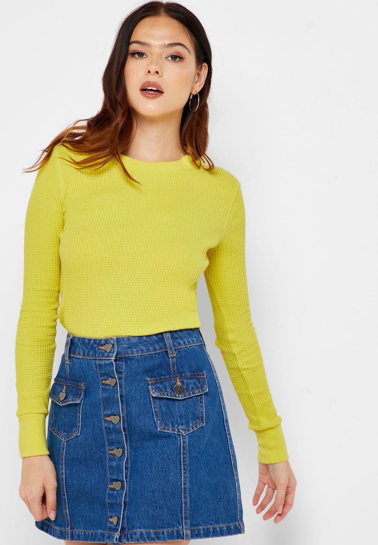 yellow ribbed long sleeve top