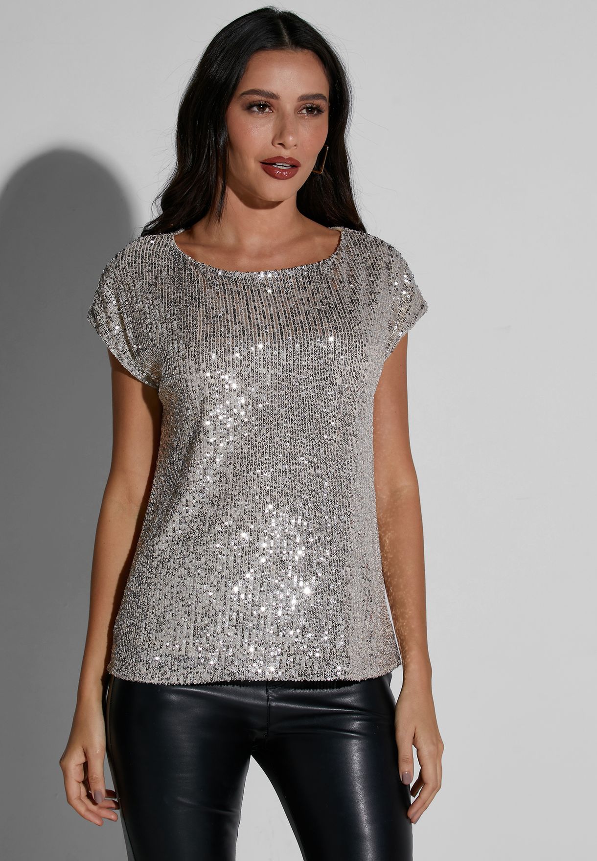 beige sequin top