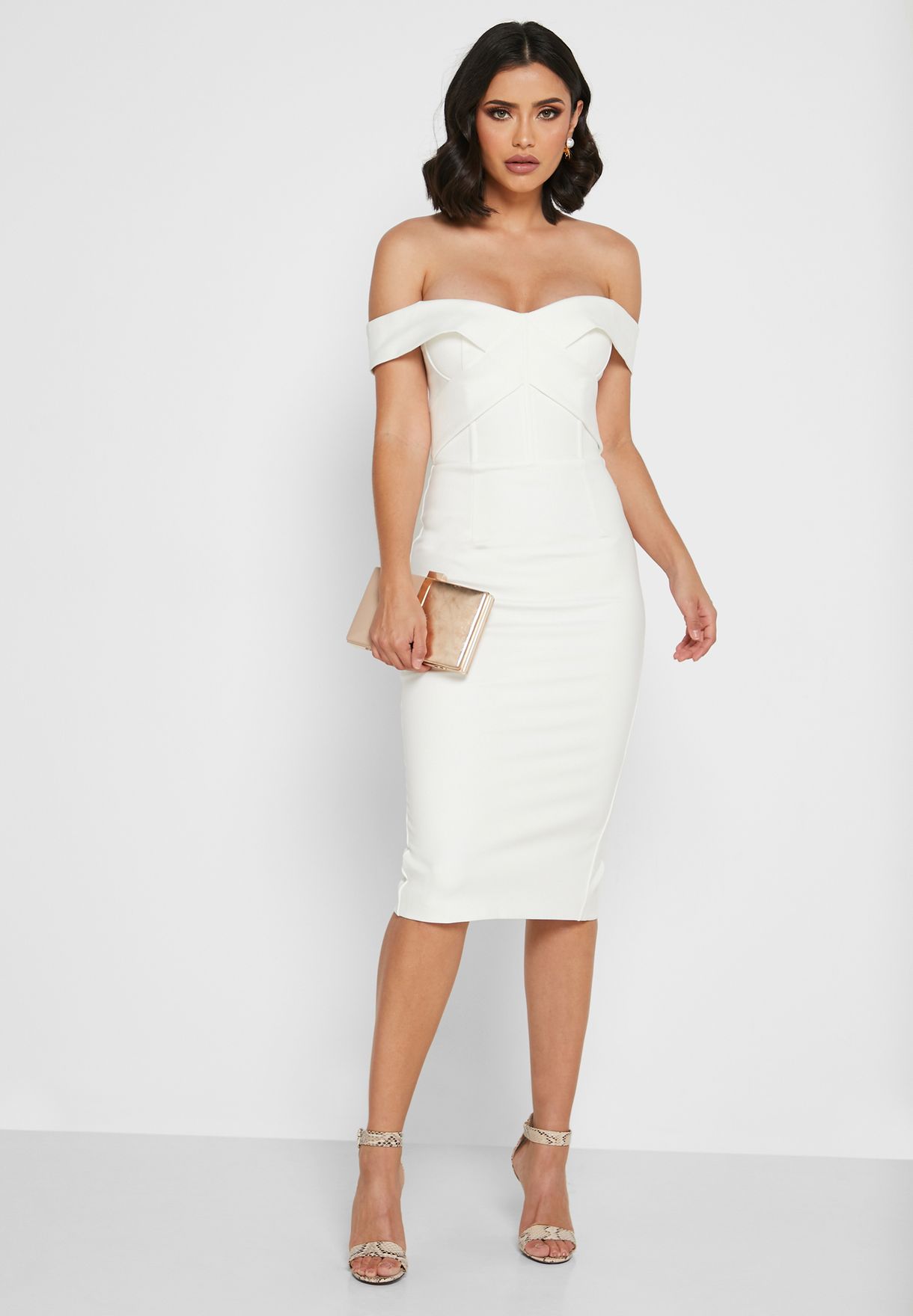 white bardot bodycon dress