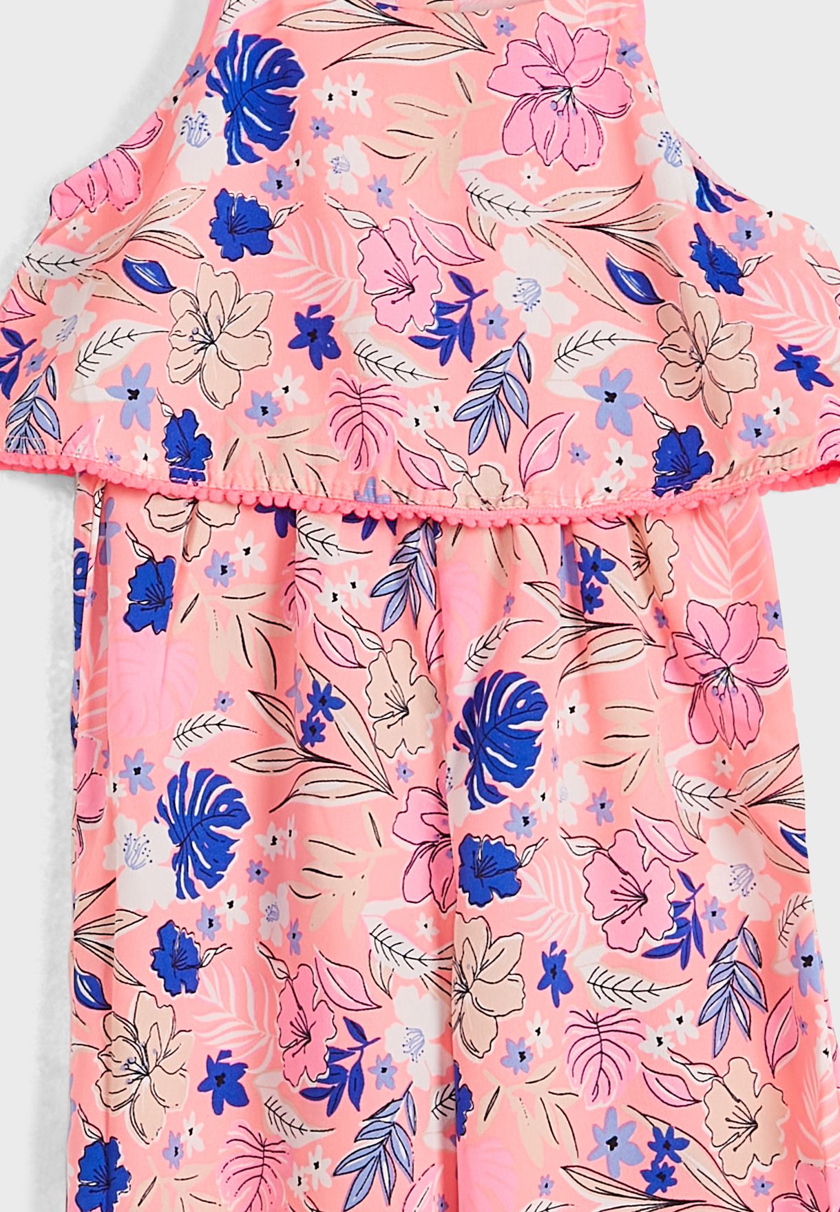 Nauti Nati Girls Pink Blue Printed Basic Jumpsuit
