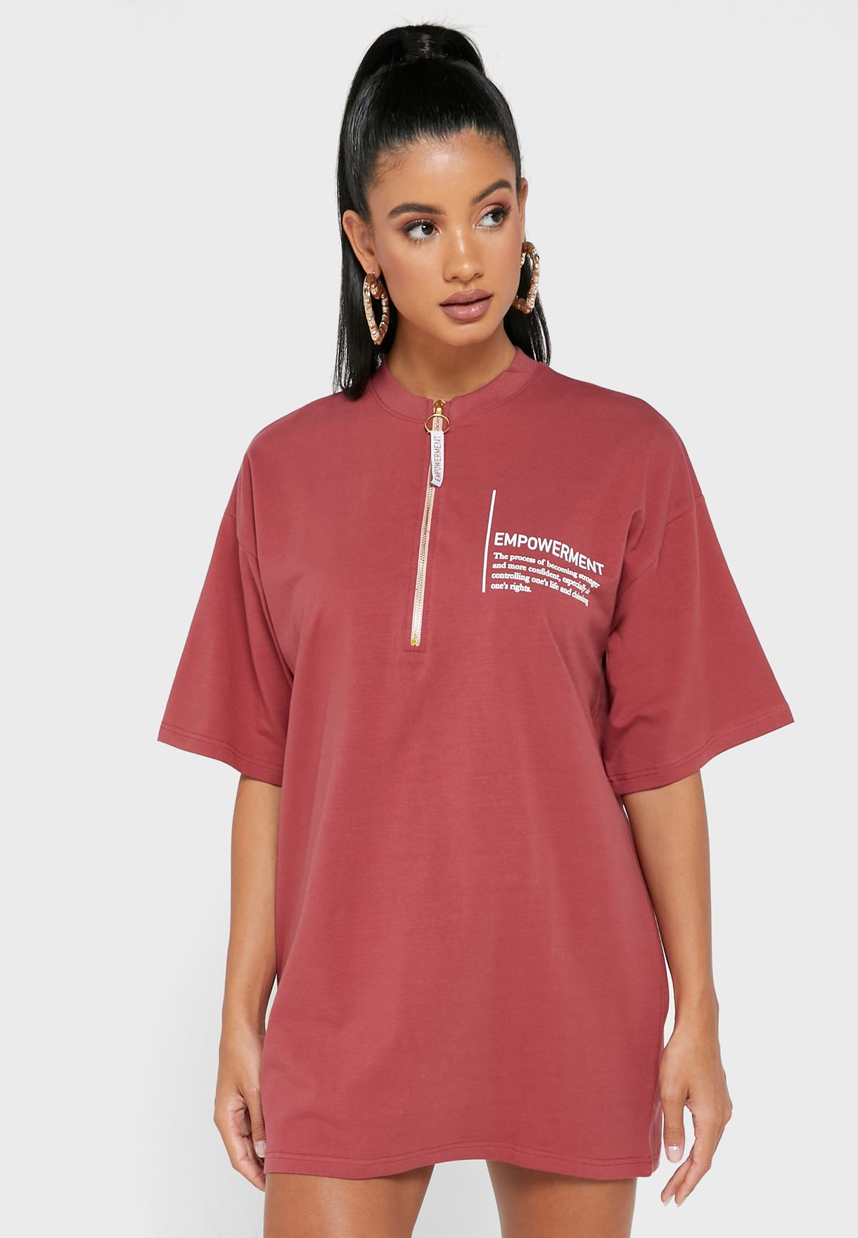 Buy Public Desire Red Graphic Detail Half Zip T Shirt Dress For Women In Mena Worldwide Pds 021