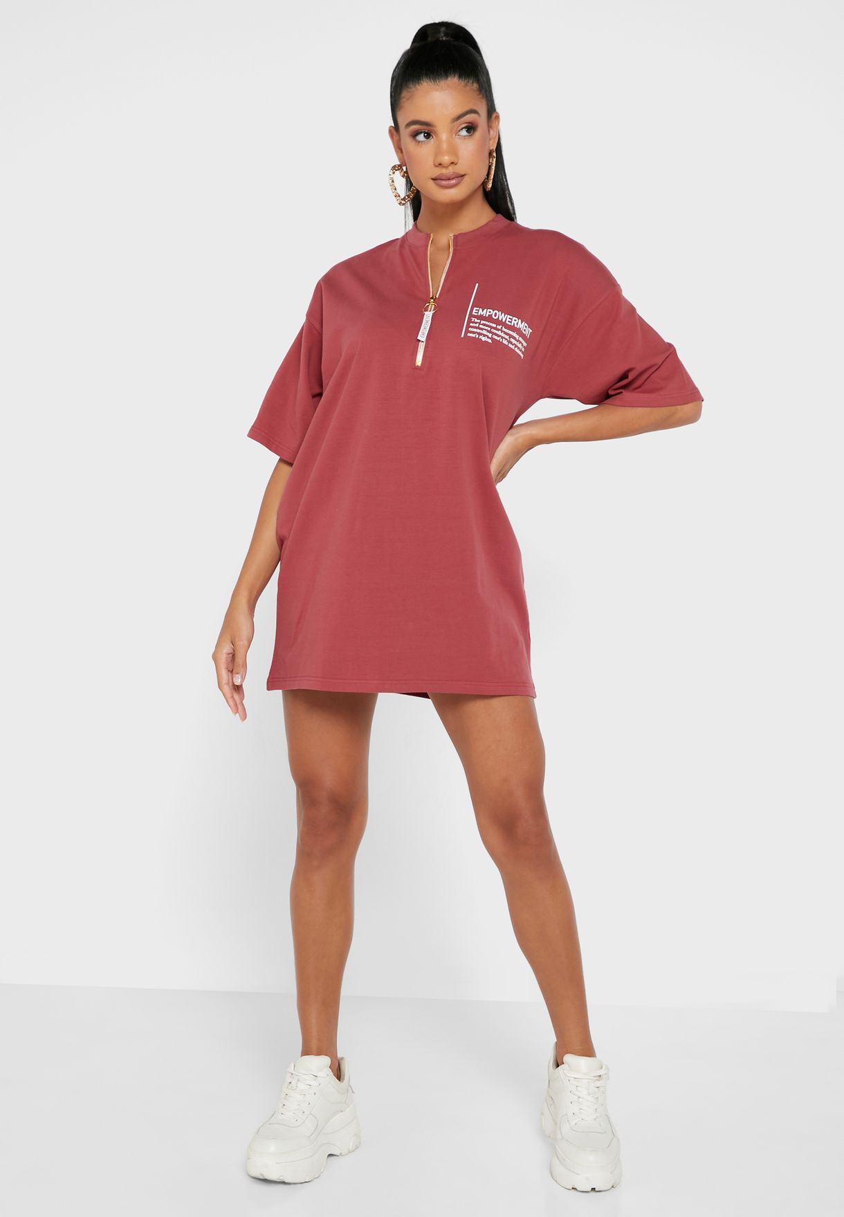 Buy Public Desire Red Graphic Detail Half Zip T Shirt Dress For Women In Mena Worldwide Pds 021