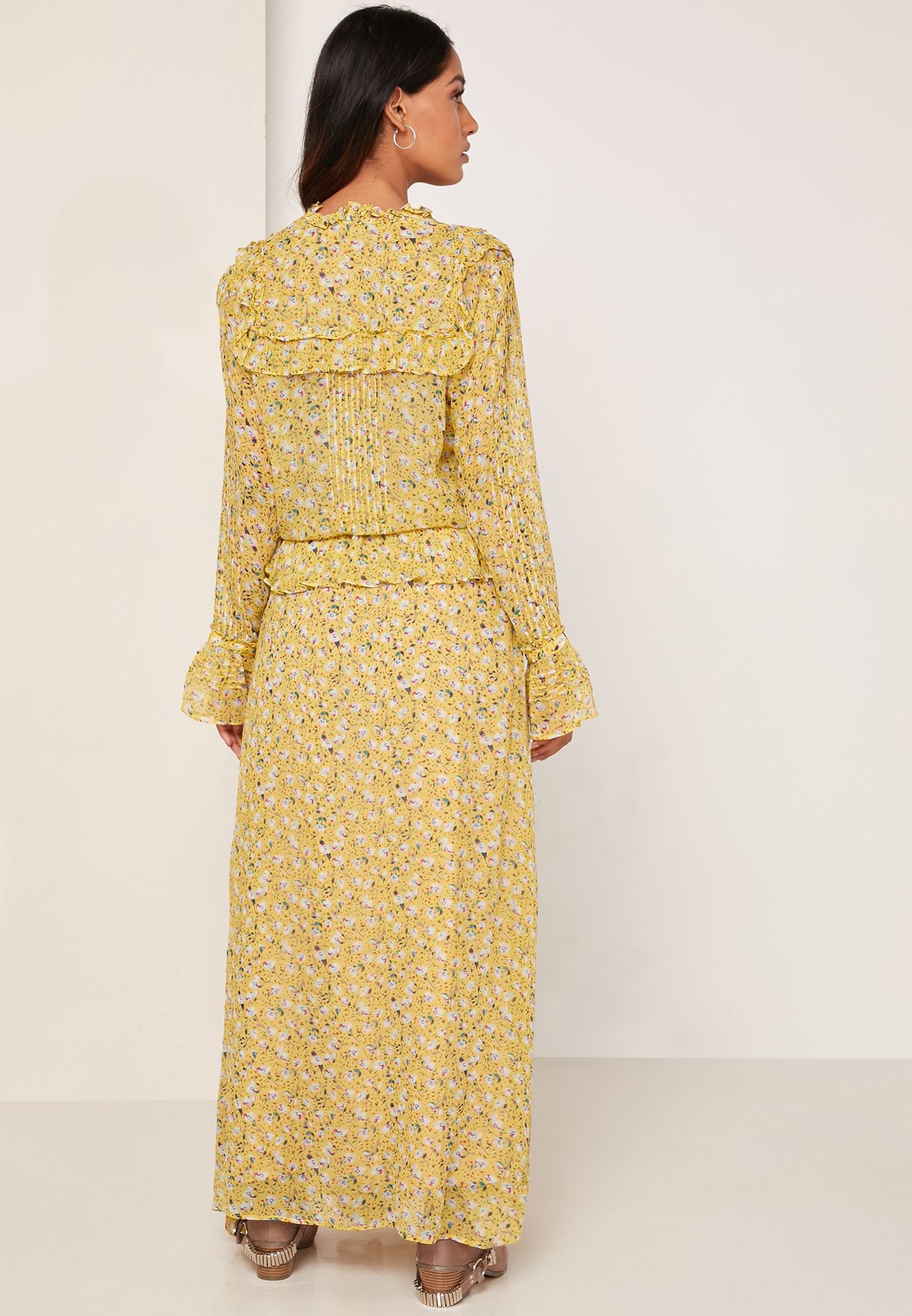 Floral Print Ruffle Detail Maxi Dress