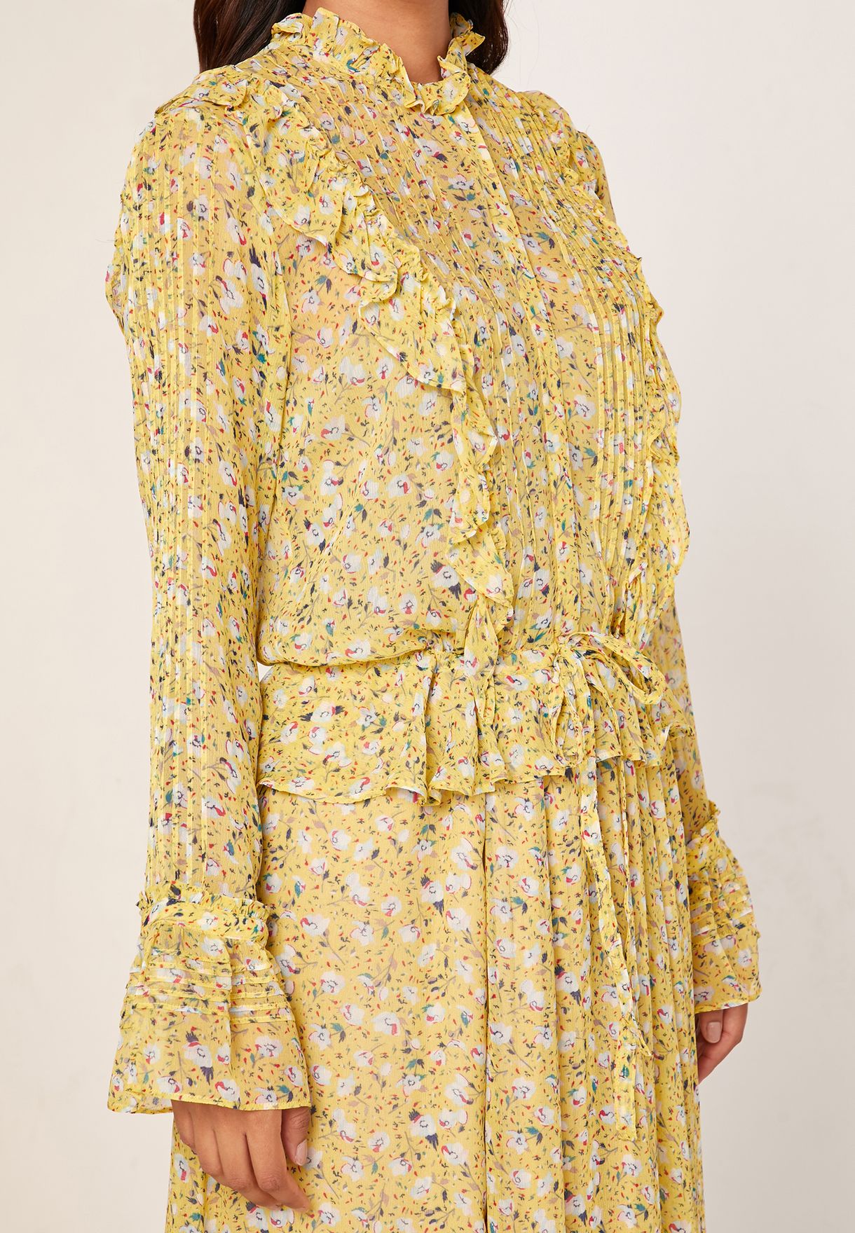 Floral Print Ruffle Detail Maxi Dress