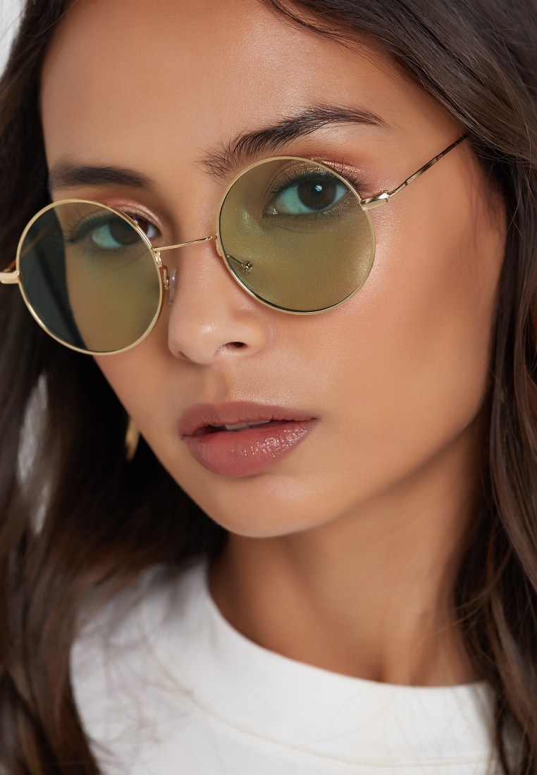 green lens round sunglasses